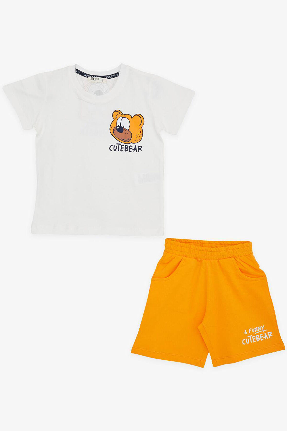 Breeze Girls & Boys Erkek Çocuk Şortlu Takım Sevimli Ayıcık Baskılı 1.5-5 Yaş, Ekru