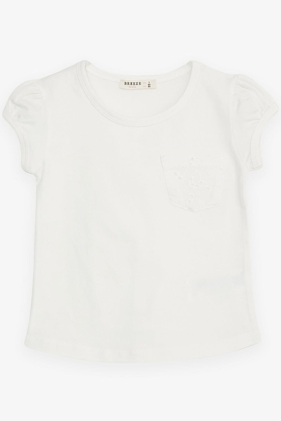 BREEZE Kız Çocuk Tişört Cepli Güpürlü 3-7 Yaş, Ekru