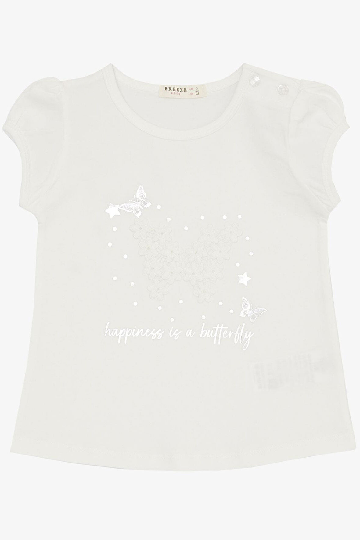 Breeze Kız Bebek Tişört Kelebek Baskılı Nakışlı 9 Ay-3 Yaş, Beyaz