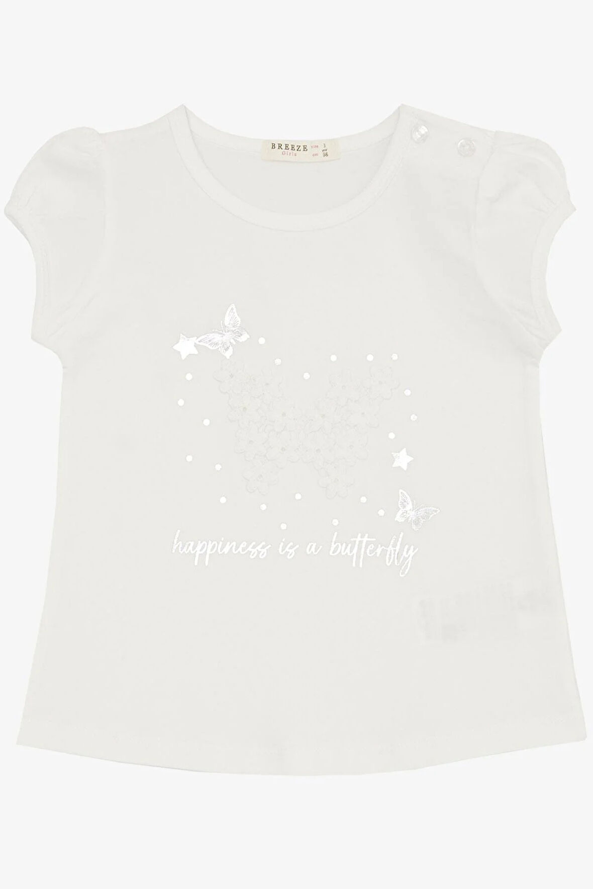 Breeze Kız Bebek Tişört Kelebek Baskılı Nakışlı 9 Ay-3 Yaş, Beyaz