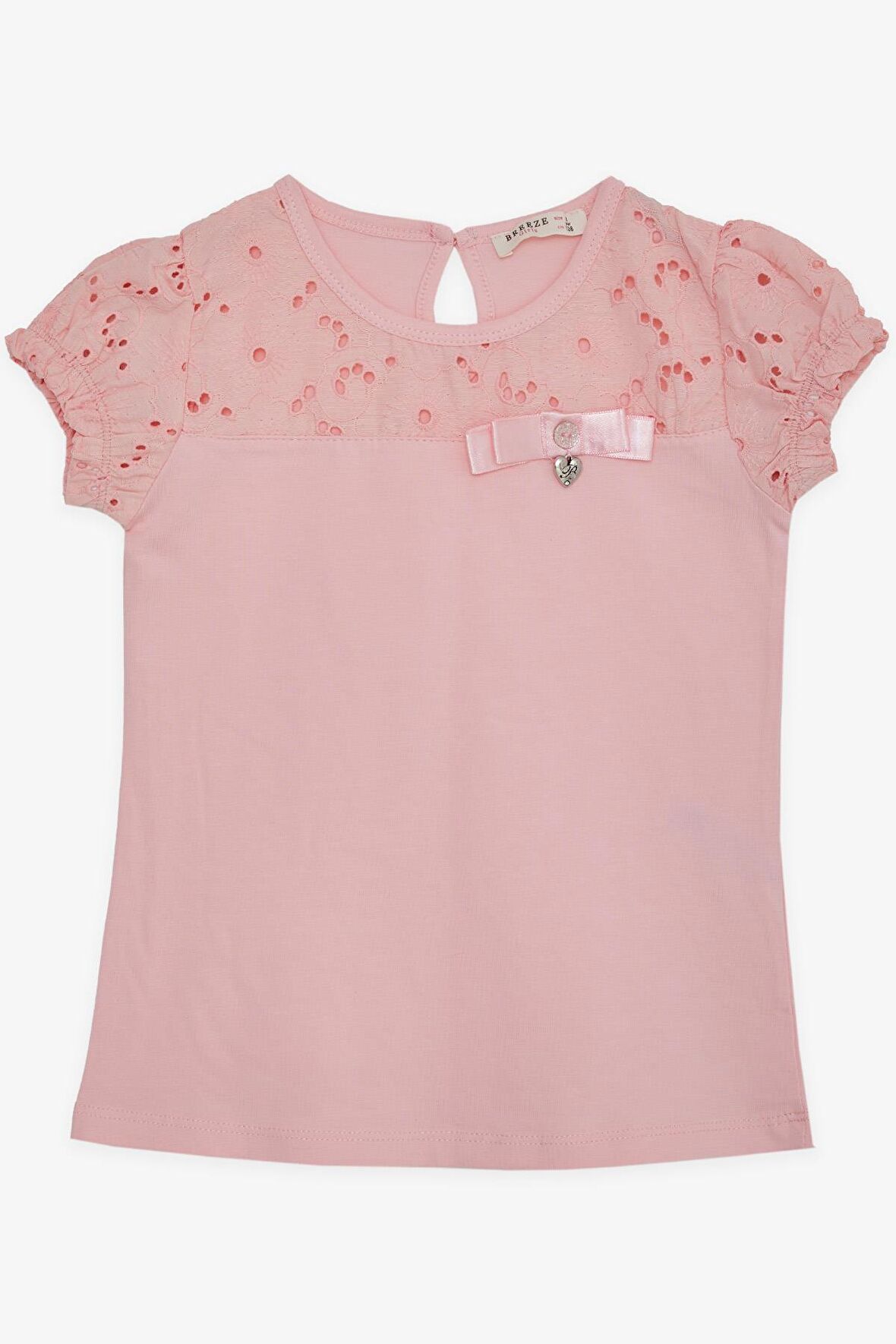 BREEZE Kız Çocuk Tişört Güpürlü Aksesuarlı 5-10 Yaş, Pembe