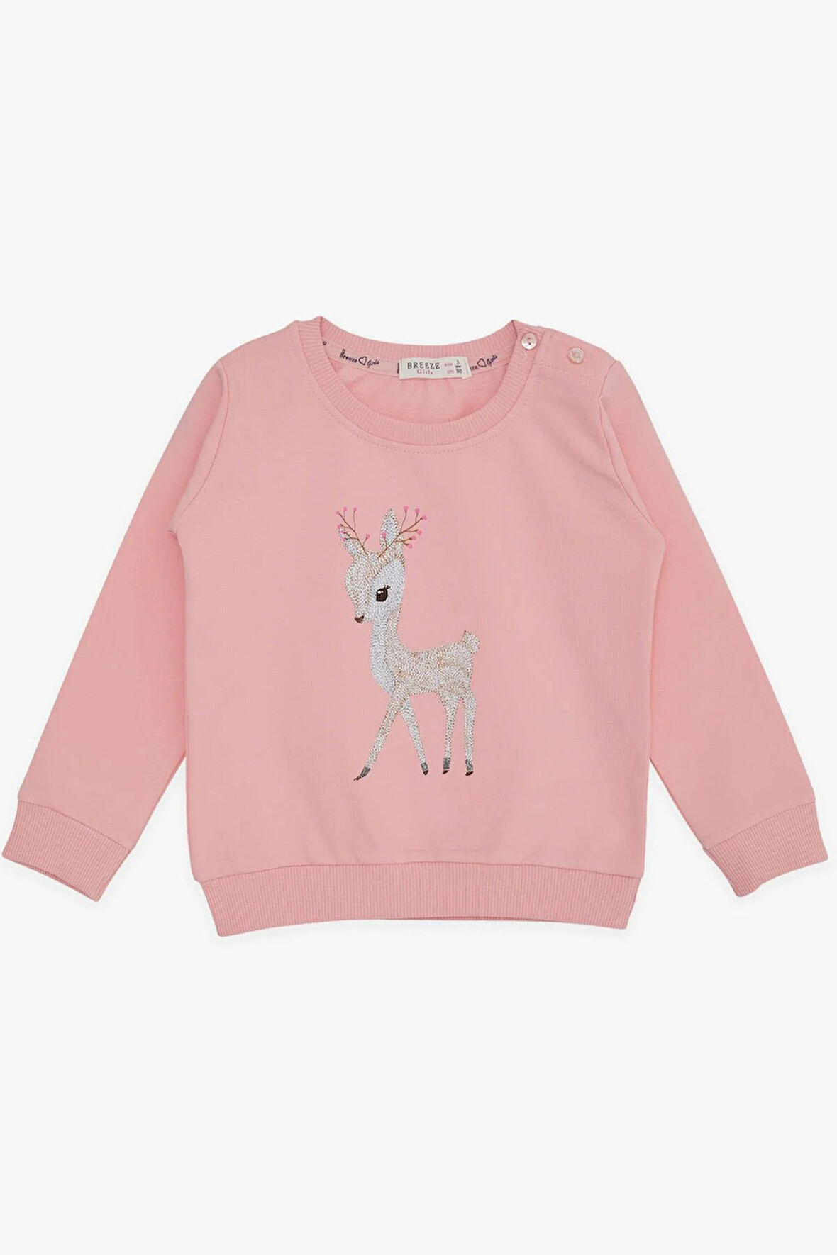 Breeze Kız Çocuk Sweatshirt Sevimli Ceylan Baskılı 1.5-5 Yaş, Pembe