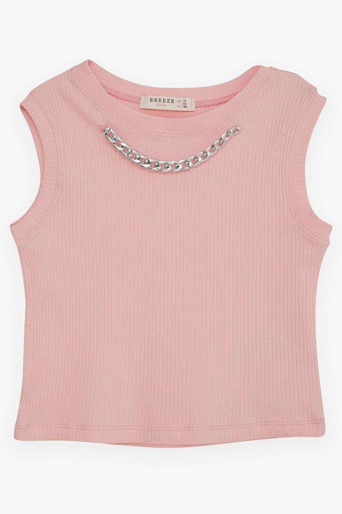 BREEZE Kız Çocuk Crop Tişört Zincir Aksesuarlı 9-14 Yaş, Somon