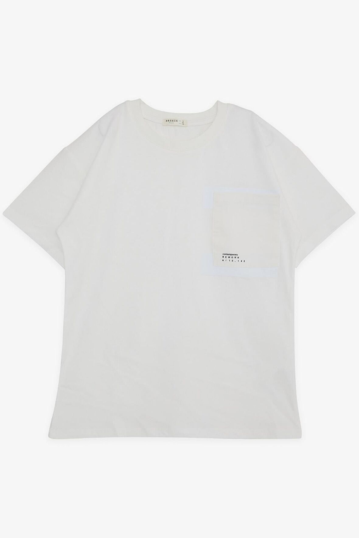 BREEZE GİRLS & BOYS Erkek Çocuk Tişört Cepli Yazı Baskılı 9-14 Yaş, Ekru