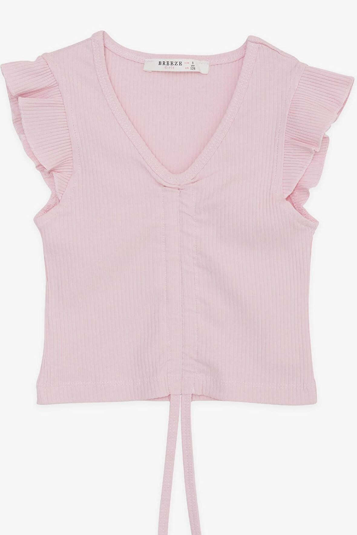 BREEZE Kız Çocuk Crop Tişört Bağcıklı Fırfırlı 8-14 Yaş, Pembe