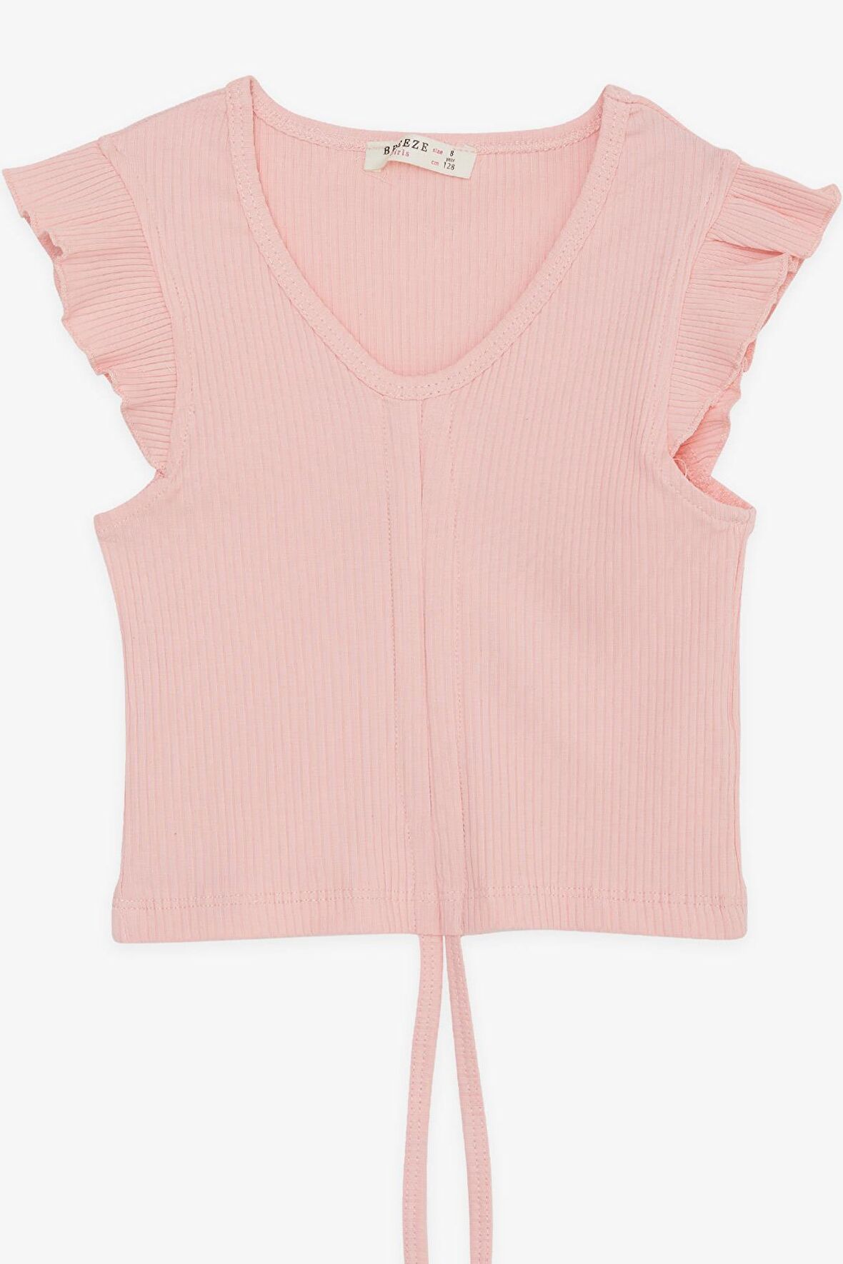 Breeze Kız Çocuk Crop Tişört Bağcıklı Fırfırlı 8-14 Yaş, Somon