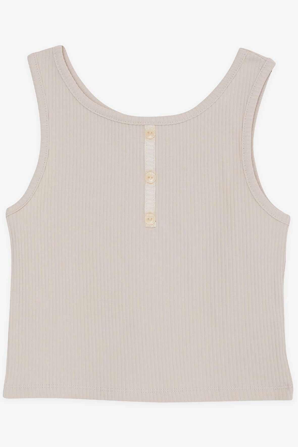 BREEZE Kız Çocuk Crop Tişört Düğme Aksesuarlı 9-14 Yaş, Bej