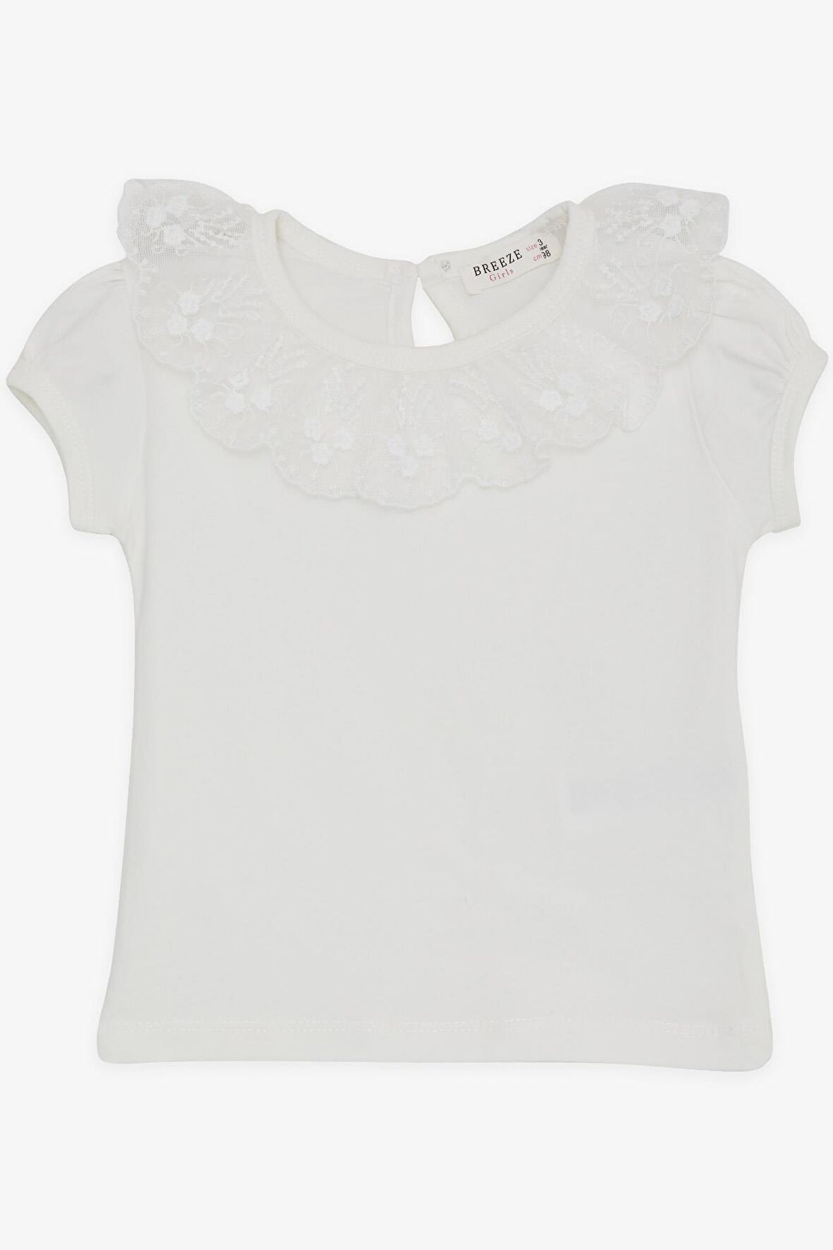BREEZE Kız Çocuk Tişört Yakası Güpürlü Nakışlı 1-4 Yaş, Ekru