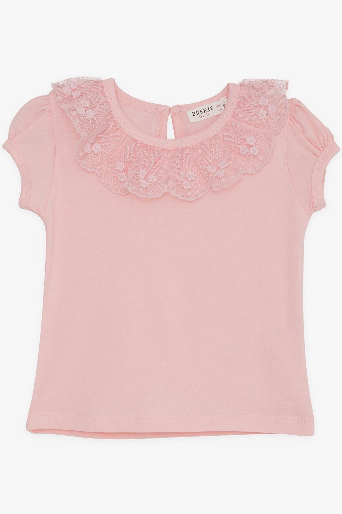 BREEZE Kız Çocuk Tişört Yakası Güpürlü Nakışlı 1-4 Yaş, Pembe