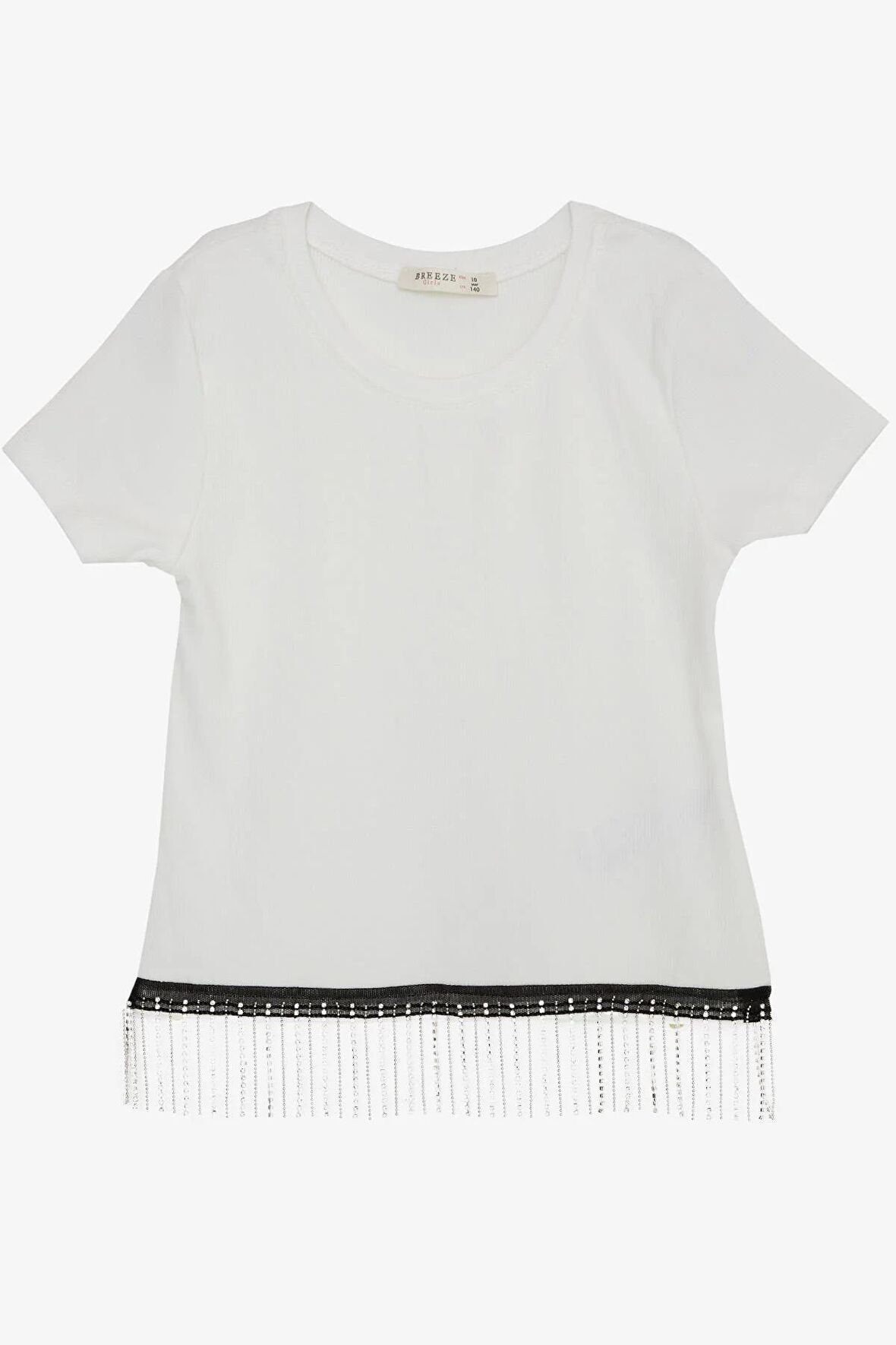 BREEZE Kız Çocuk Tişört Taş Püsküllü 9-14 Yaş, Ekru