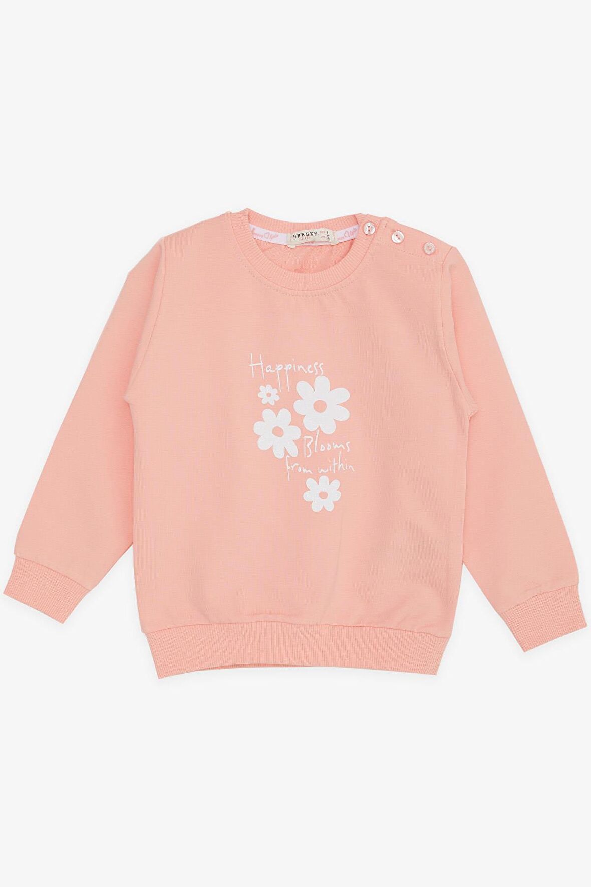 BREEZE Kız Bebek Sweatshirt Simli Çiçek Baskılı 9 Ay-3 Yaş, Somon