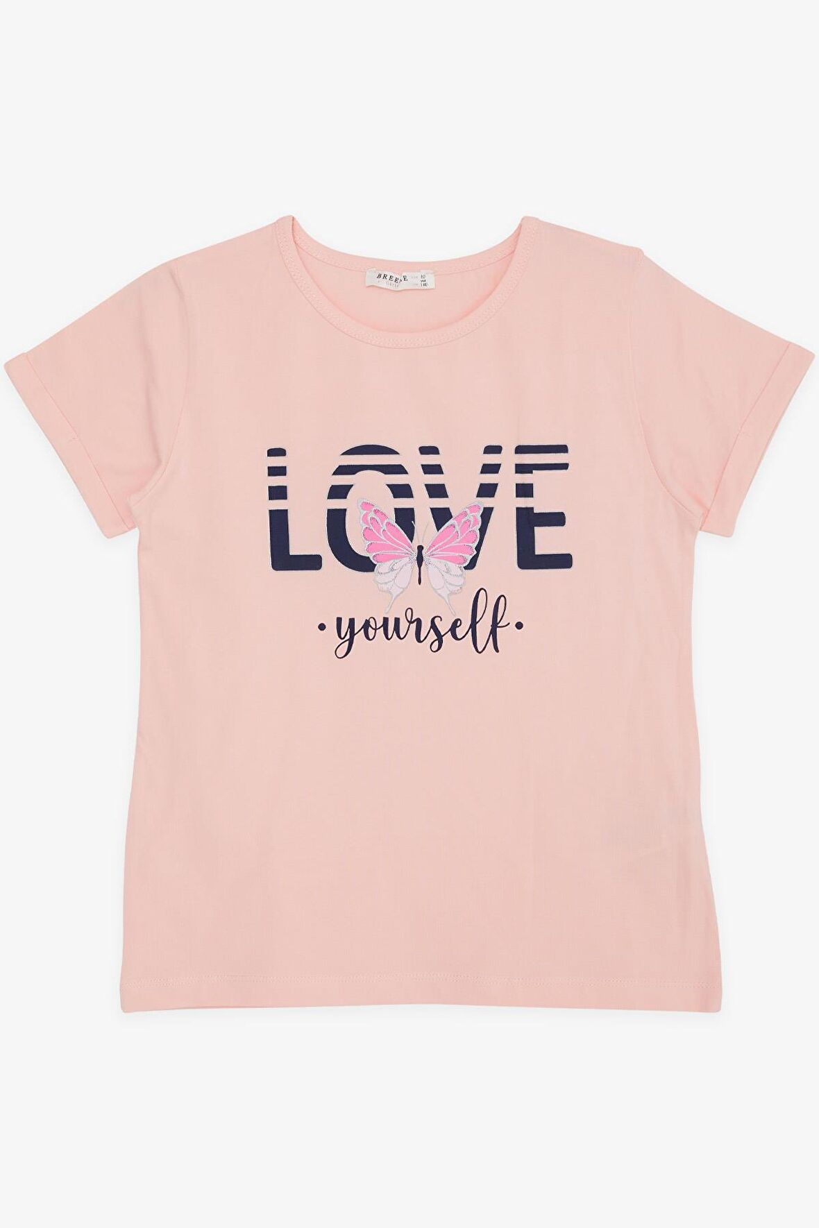 BREEZE Kız Çocuk Tişört Kelebek Baskılı 10-16 Yaş, Somon