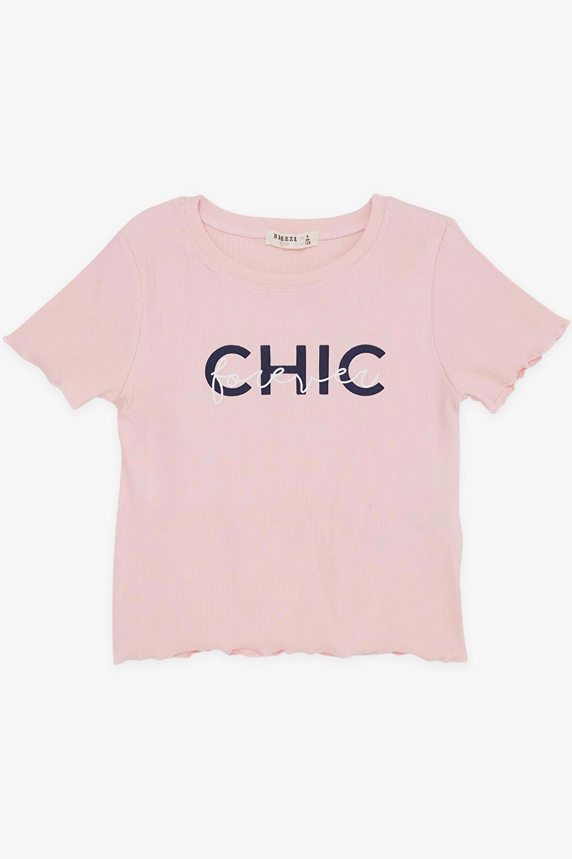 Breeze Kız Çocuk Tişört Crop Yazı Baskılı 8-14 Yaş, Pembe