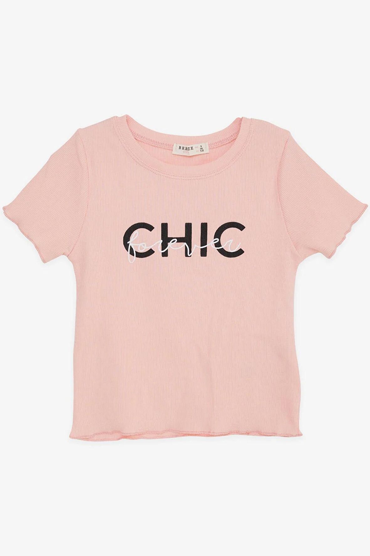 Breeze Kız Çocuk Tişört Crop Yazı Baskılı 8-14 Yaş, Somon