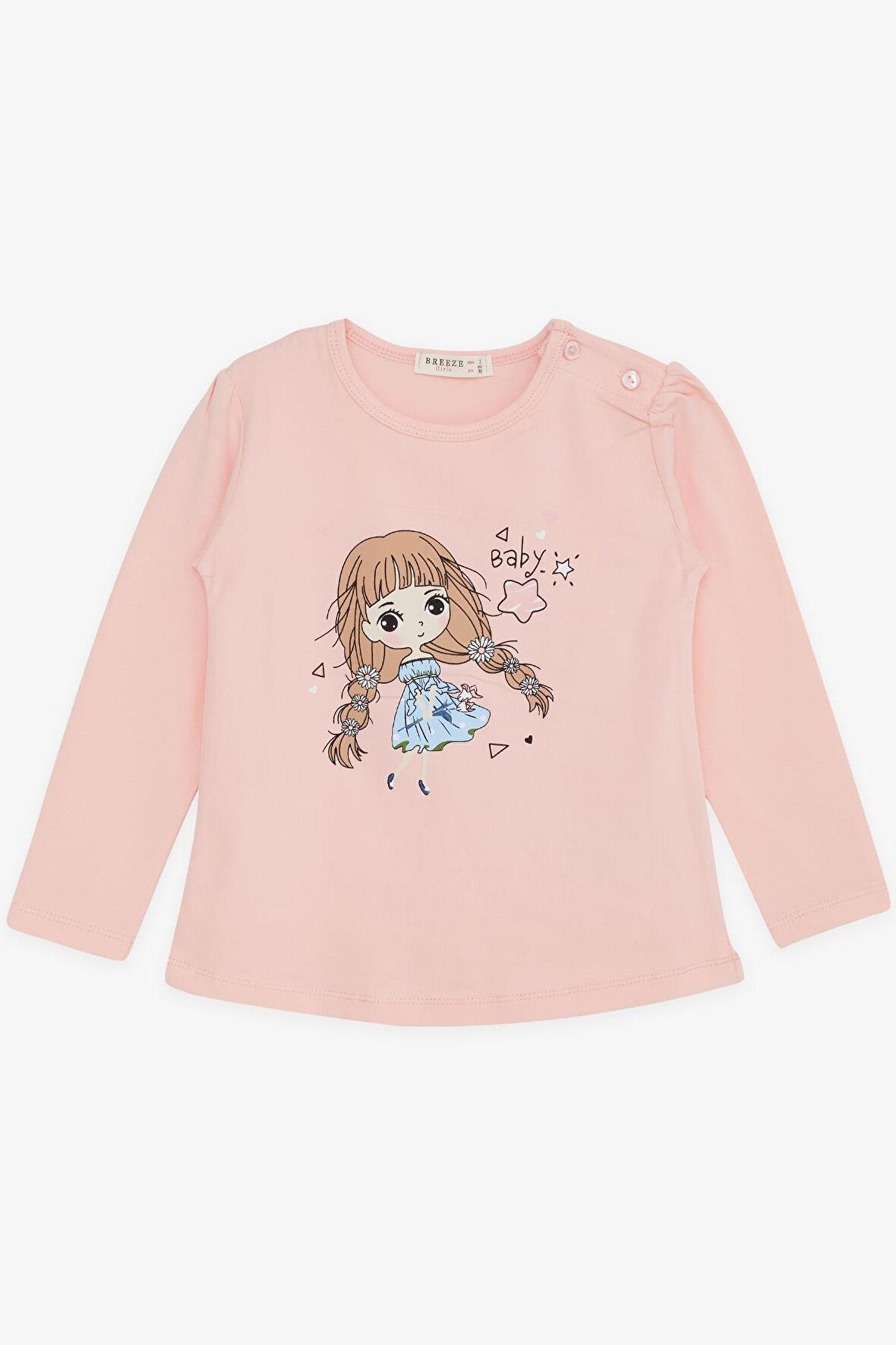 BREEZE Kız Çocuk Uzun Kollu Tişört Çiçekli Kız Baskılı 1-4 Yaş, Somon