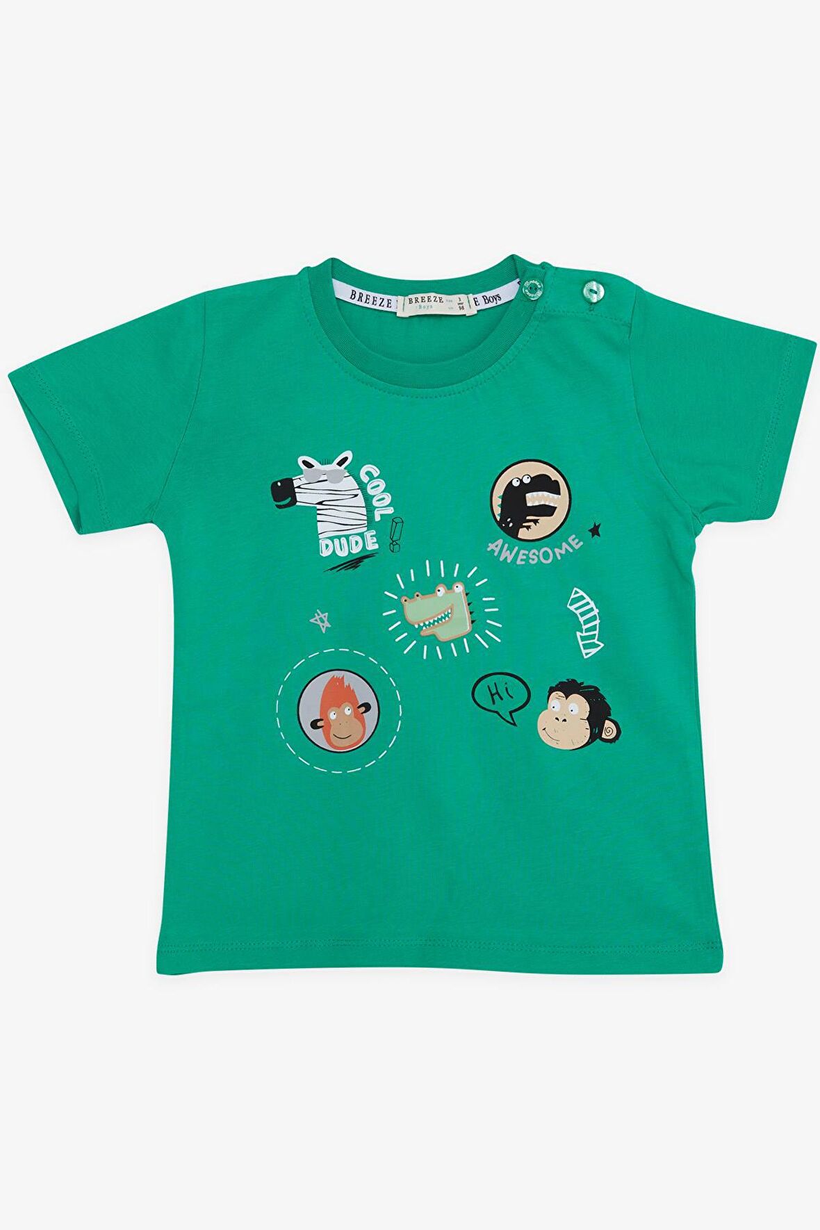 BREEZE GİRLS & BOYS Erkek Bebek Tişört Havalı Mükemmel Dostlar Temalı 9 Ay-3 Yaş, Yeşil