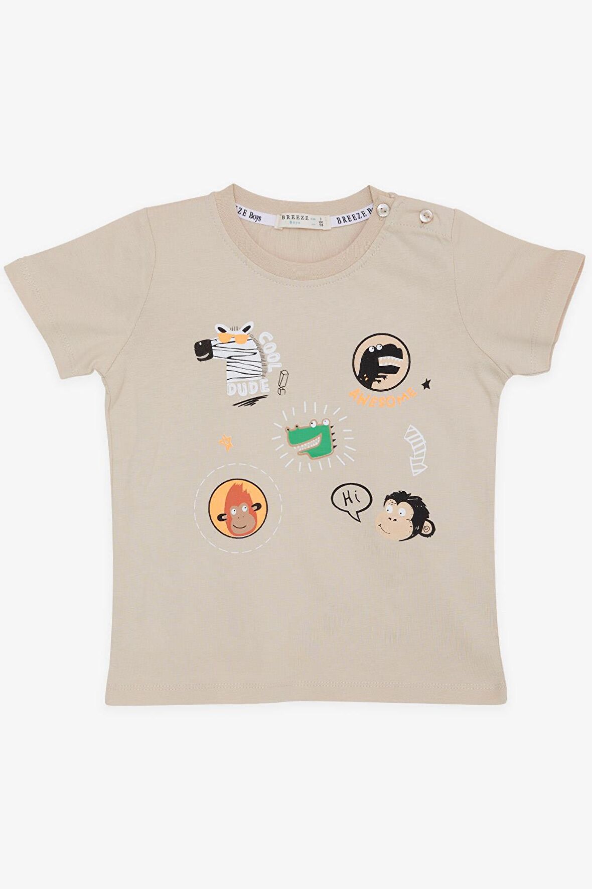 BREEZE GİRLS & BOYS Erkek Bebek Tişört Havalı Mükemmel Dostlar Temalı 9 Ay-3 Yaş, Bej