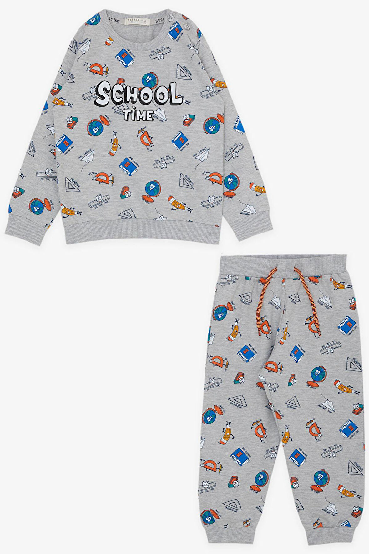 Breeze Girls & Boys Erkek Çocuk Eşofman Takımı Okul Temalı 1.5-5 Yaş, Gri Melanj