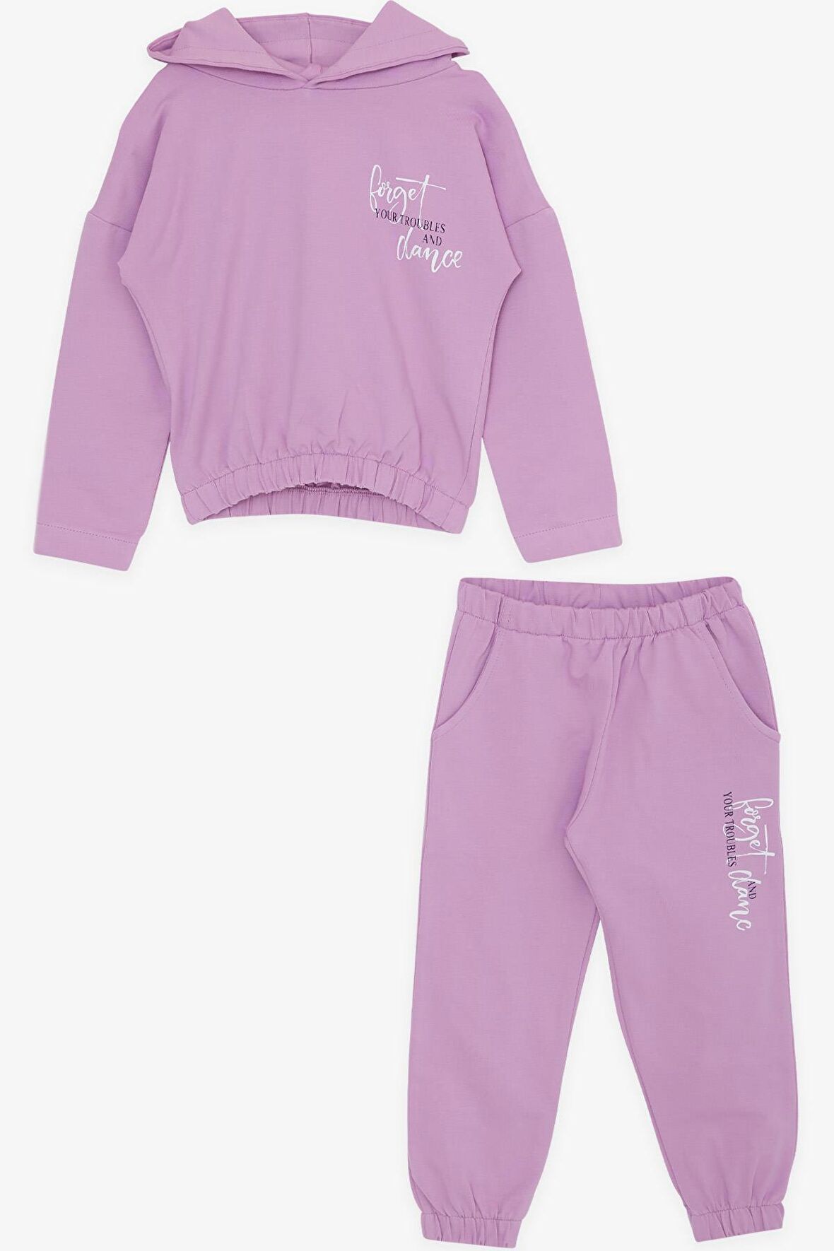 BREEZE Kız Çocuk EşofmanTakımı Yazı Baskılı Kapüşonlu Cepli 3-7 Yaş, Lila
