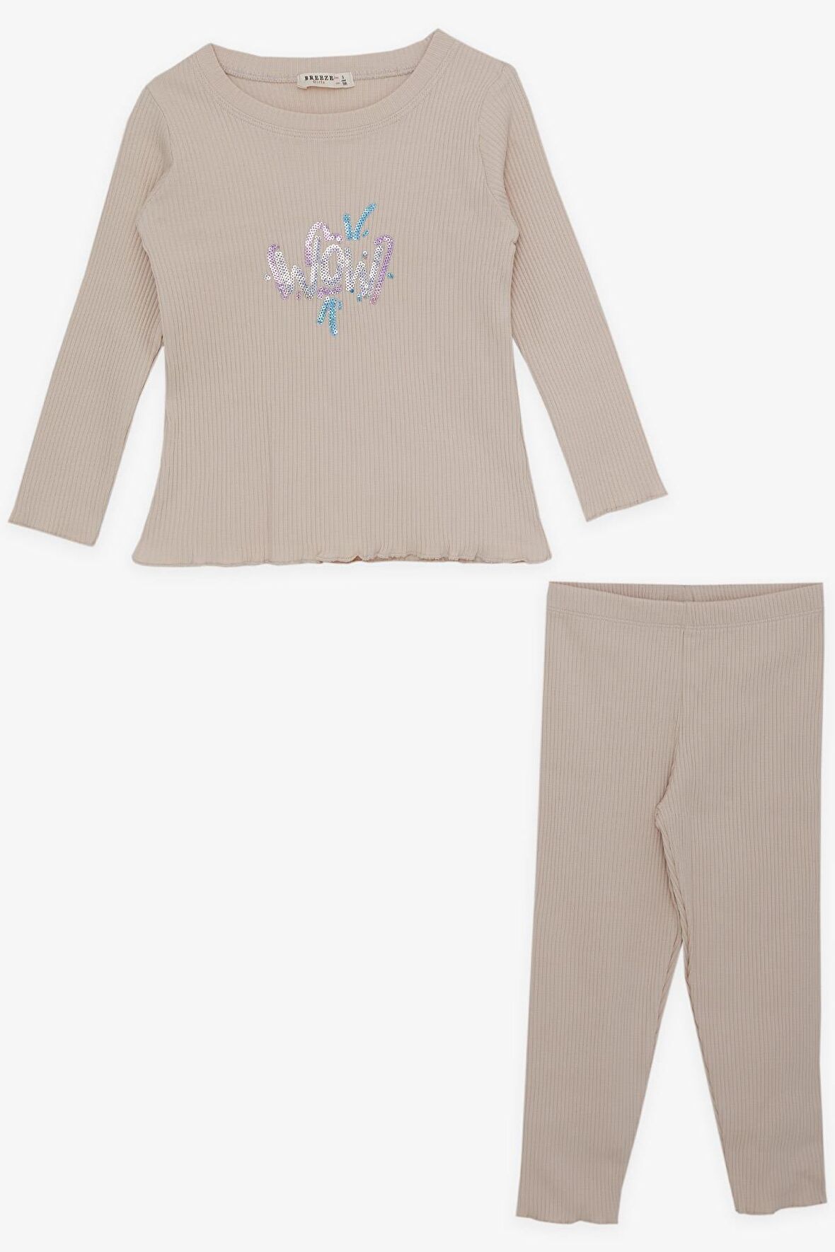 BREEZE Kız Çocuk Tayt Takımı Pullu Yazı Baskılı 1.5-5 Yaş, Taş
