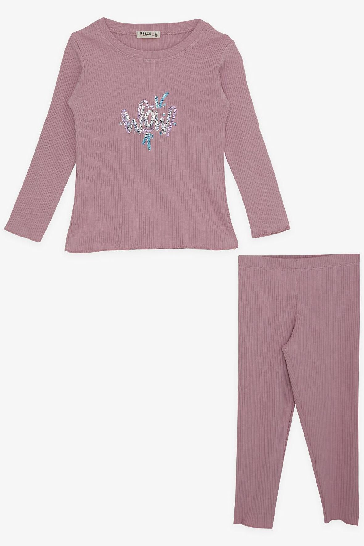 BREEZE Kız Çocuk Tayt Takımı Pullu Yazı Baskılı 1.5-5 Yaş, Gülkurusu