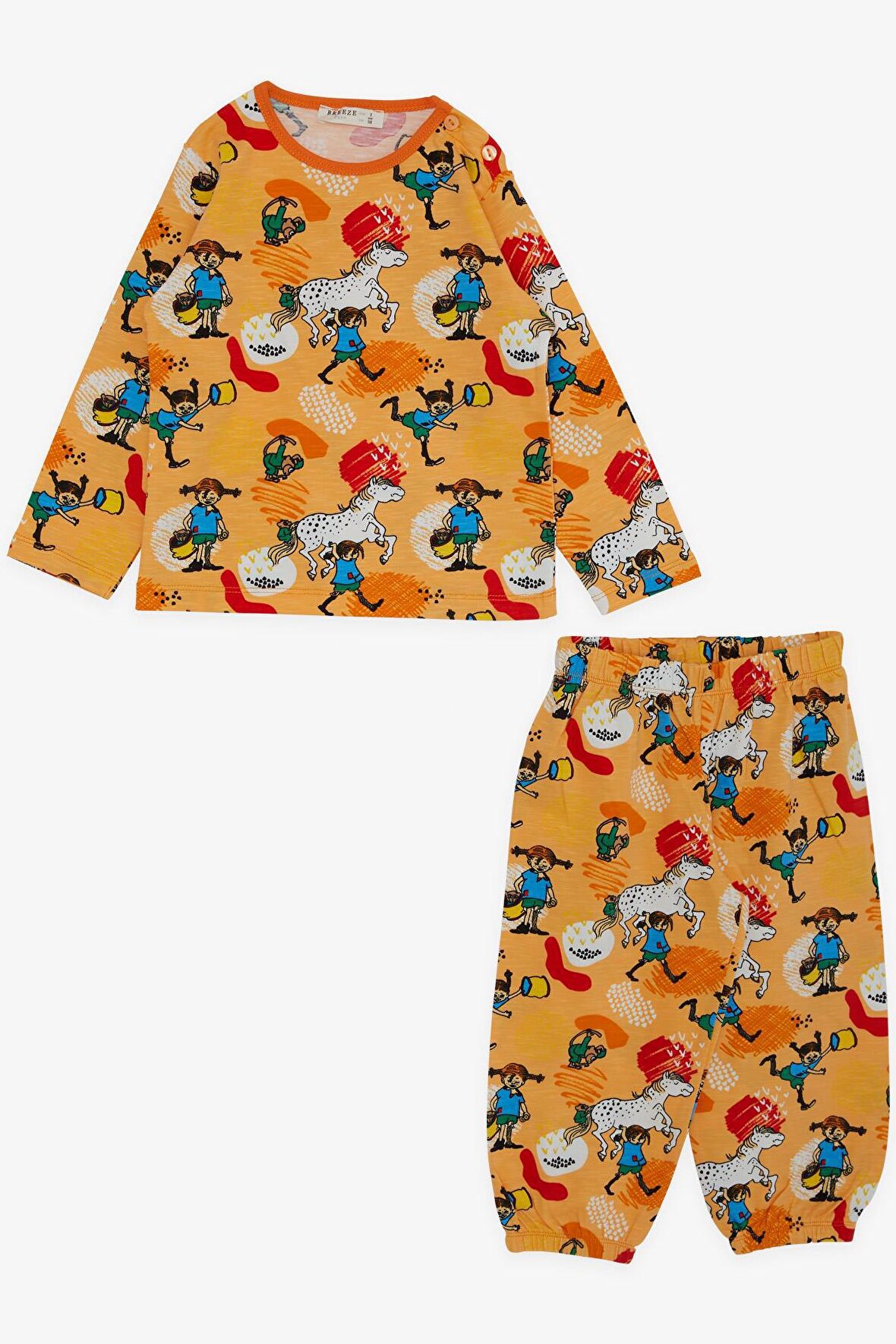 BREEZE GİRLS & BOYS Erkek Bebek Pijama Takımı Çılgın Kız Desenli 9 Ay-3 Yaş, Hardal Sarı