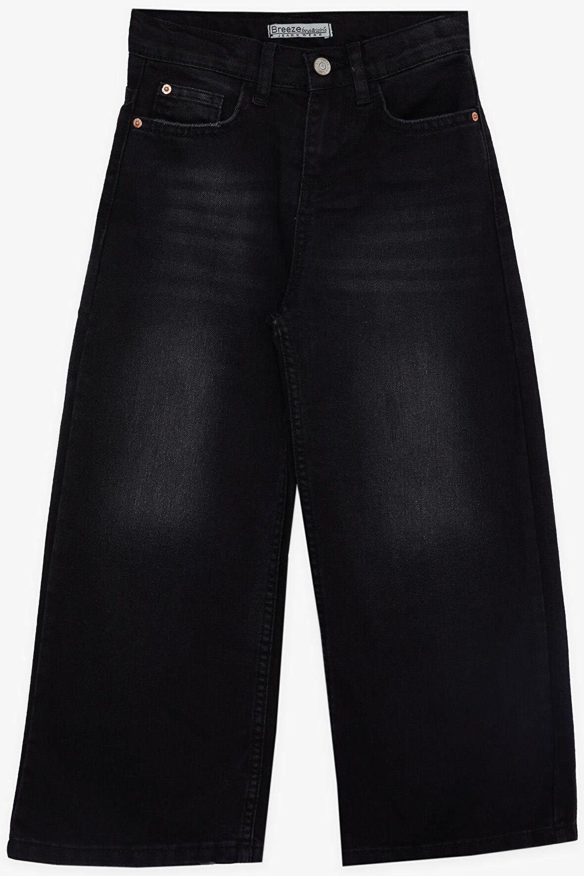 BREEZE Kız Çocuk Kot Pantolon Geniş Paça Cepli 5-9 Yaş, Siyah