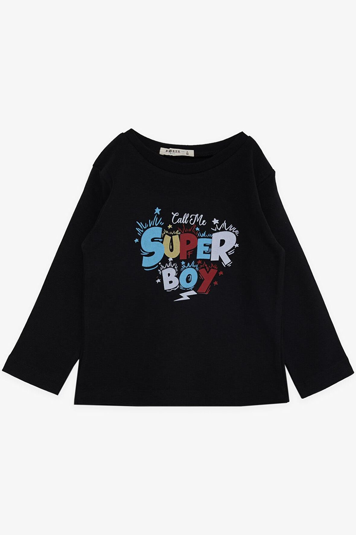 BREEZE GİRLS & BOYS Erkek Çocuk Uzun Kollu Tişört Yazı Baskılı 1-4 Yaş, Siyah
