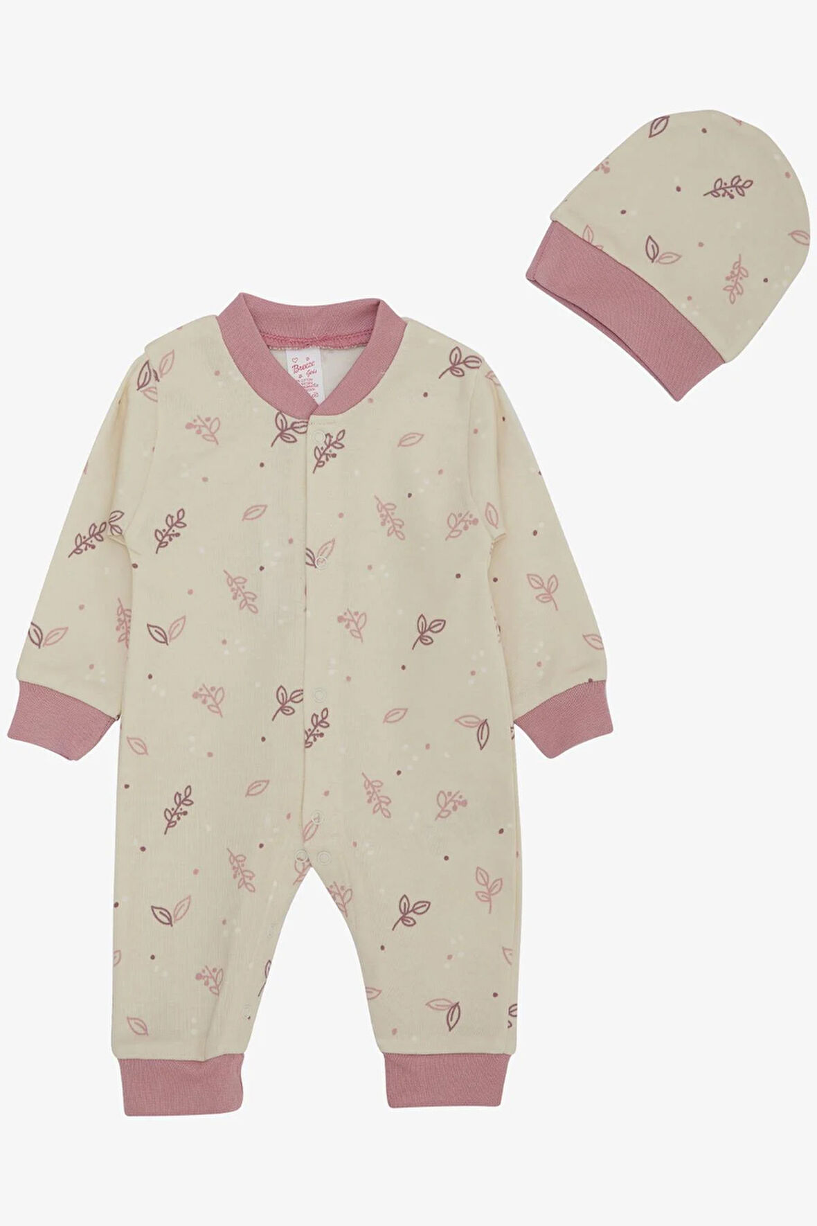 Breeze Kız Bebek Tulum Yaprak Desenli 0-6 Ay, Krem