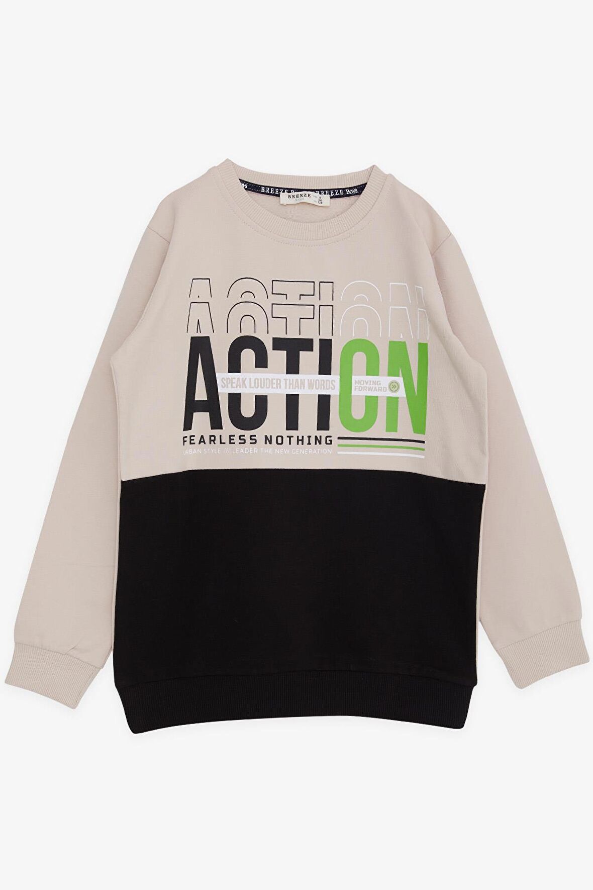 BREEZE GİRLS & BOYS Erkek Çocuk Sweatshirt Yazı Baskılı 8-12 Yaş, Bej