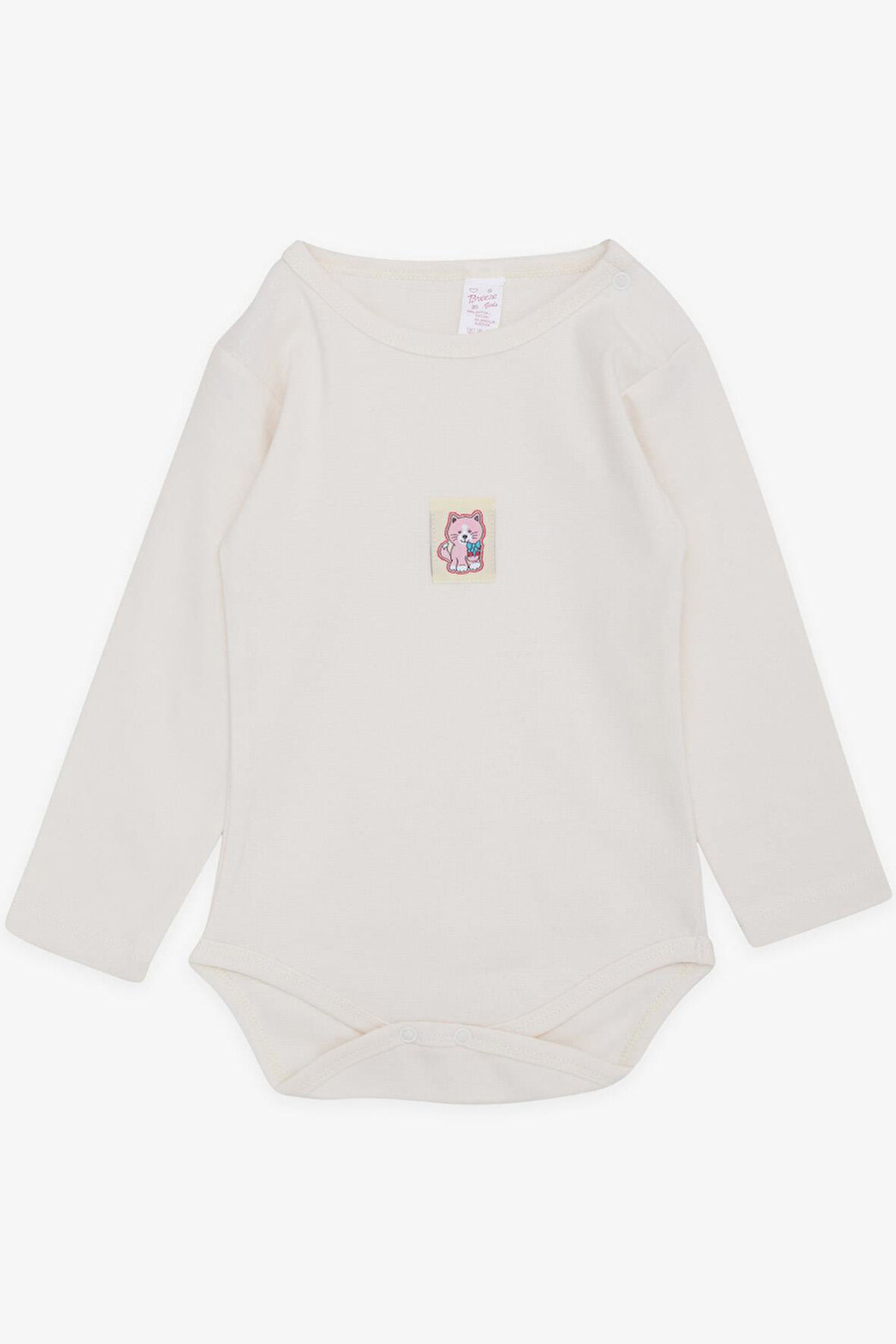 Breeze Kız Bebek Çıtçıtlı Zıbın Body Sevimli Kedicik Baskılı 9 Ay-3 Yaş, Krem
