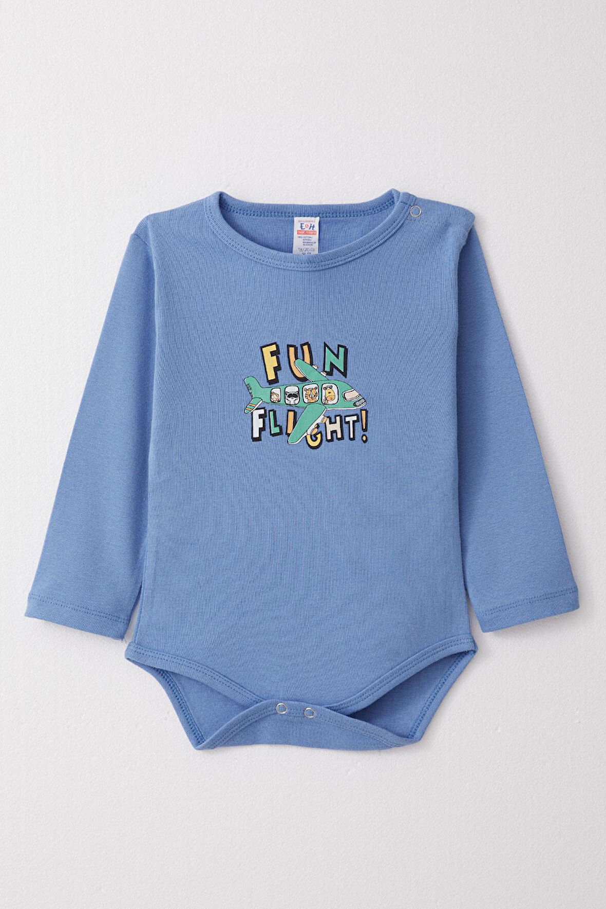 Breeze Erkek Bebek Çıtçıtlı Body Pilot Hayvancıklar Baskılı 9 Ay-3 Yaş, Mavi