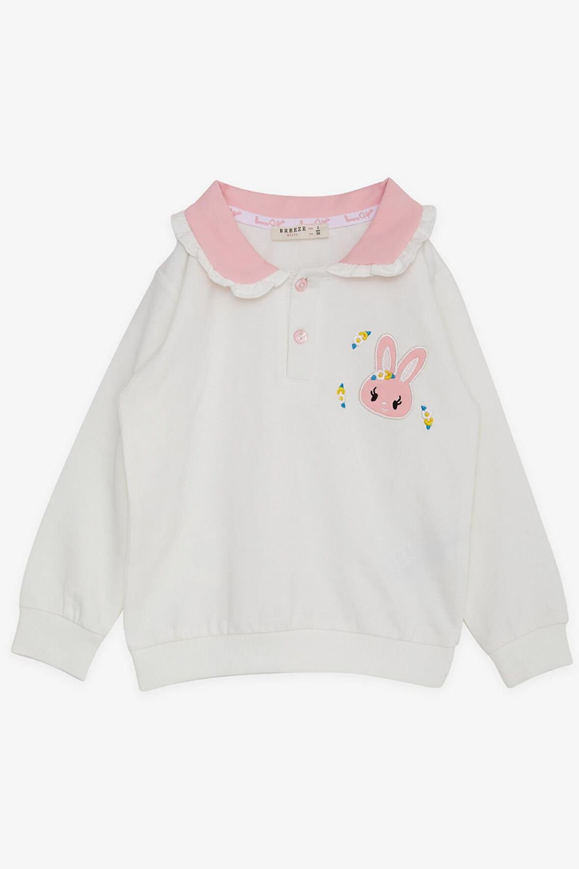 BREEZE Kız Çocuk Sweatshirt Tavşan Nakışlı Düğmeli 2-6 Yaş, Ekru