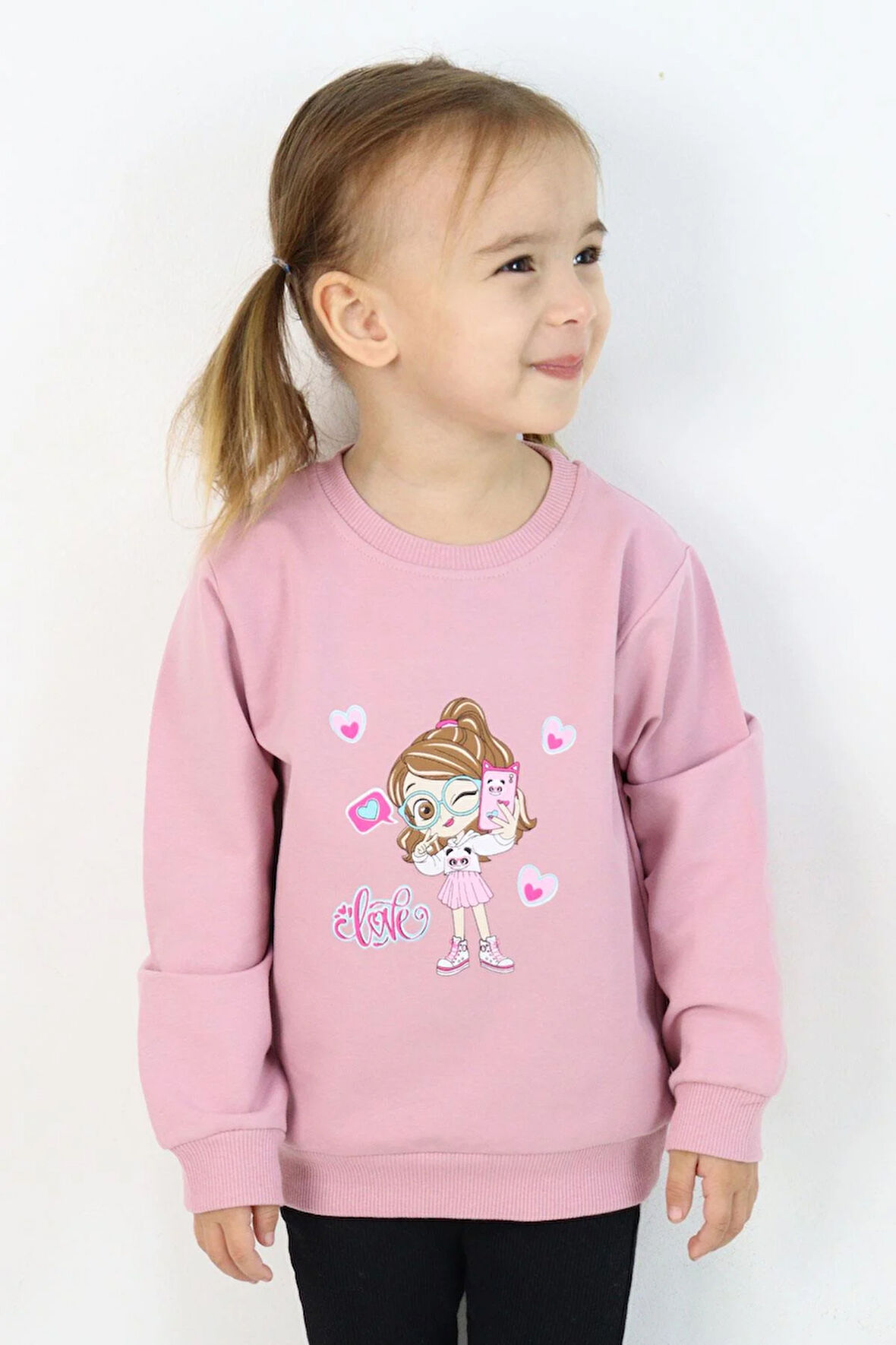 Breeze Kız Çocuk Sweatshirt Havalı Kız Baskılı 1.5-5 Yaş, Gülkurusu