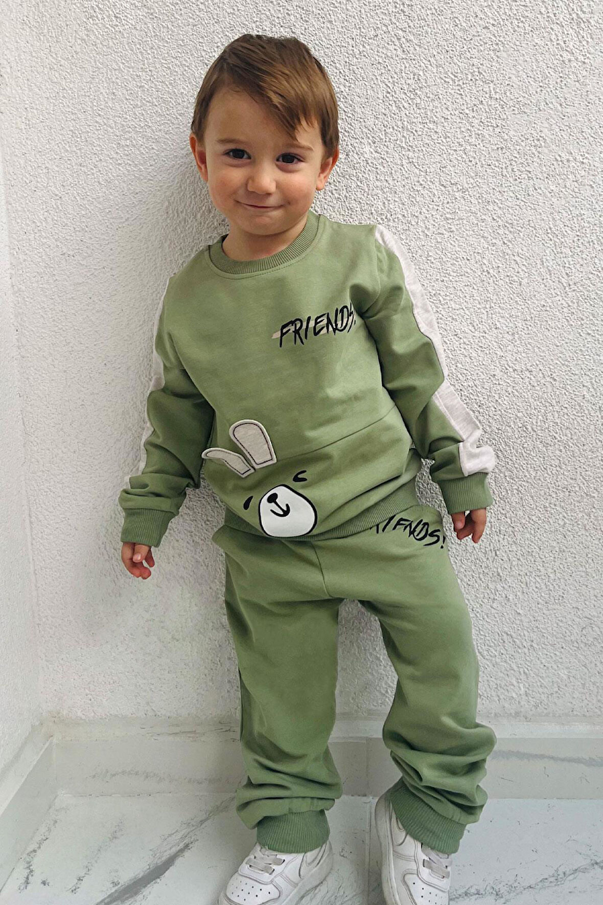 Breeze Erkek Çocuk Eşofman Takım Hayvancık Baskılı Kulakları Hareketli 1-4 Yaş, Mint Yeşili