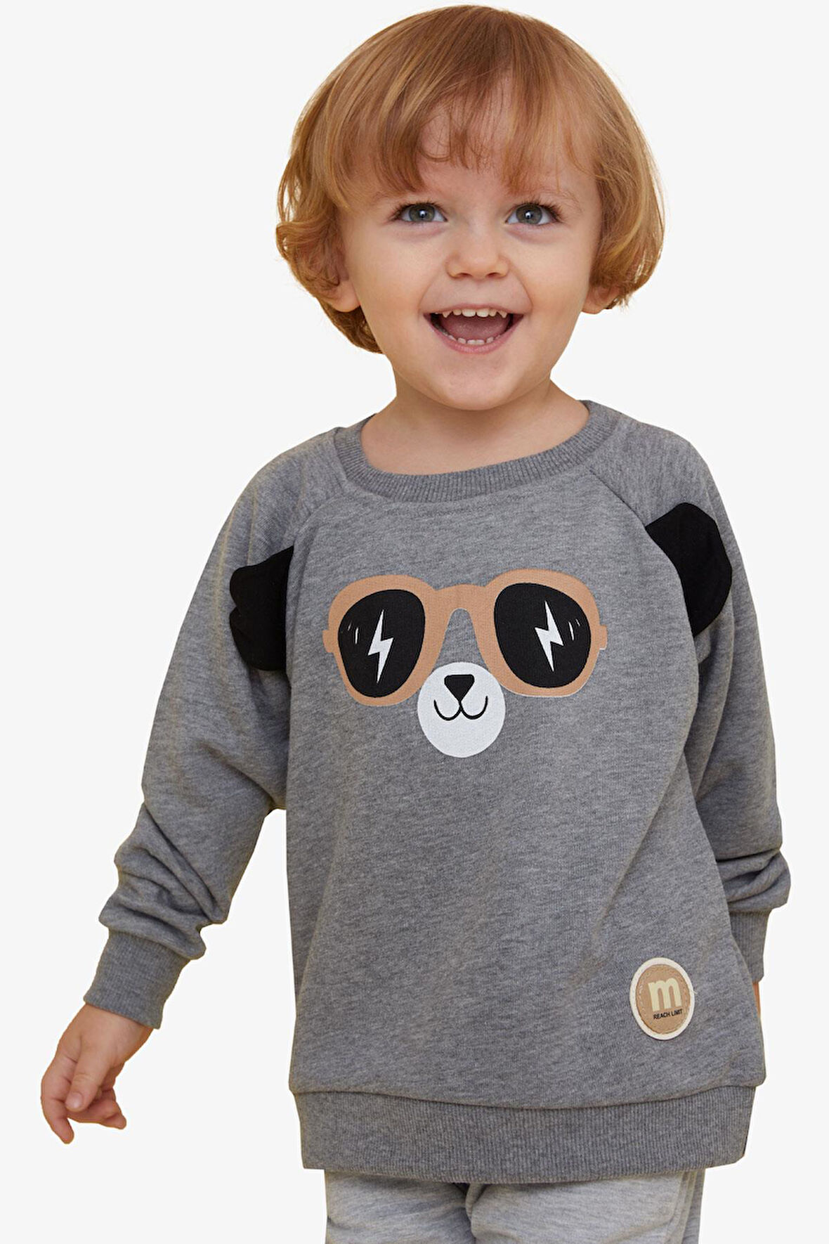 Breeze Erkek Çocuk Sweatshirt Sevimli Ayıcık Baskılı Kulakları Hareketli 2-6 Yaş, Koyu Gri Melanj