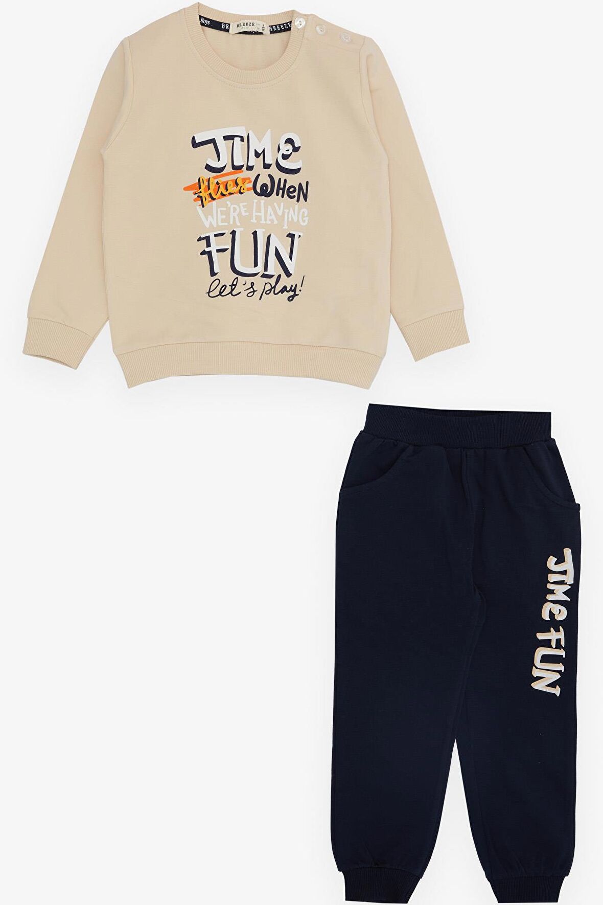 BREEZE GİRLS & BOYS Erkek Çocuk Eşofman Takım Eğlence Temalı Yazı Baskılı 2-6 Yaş, Krem