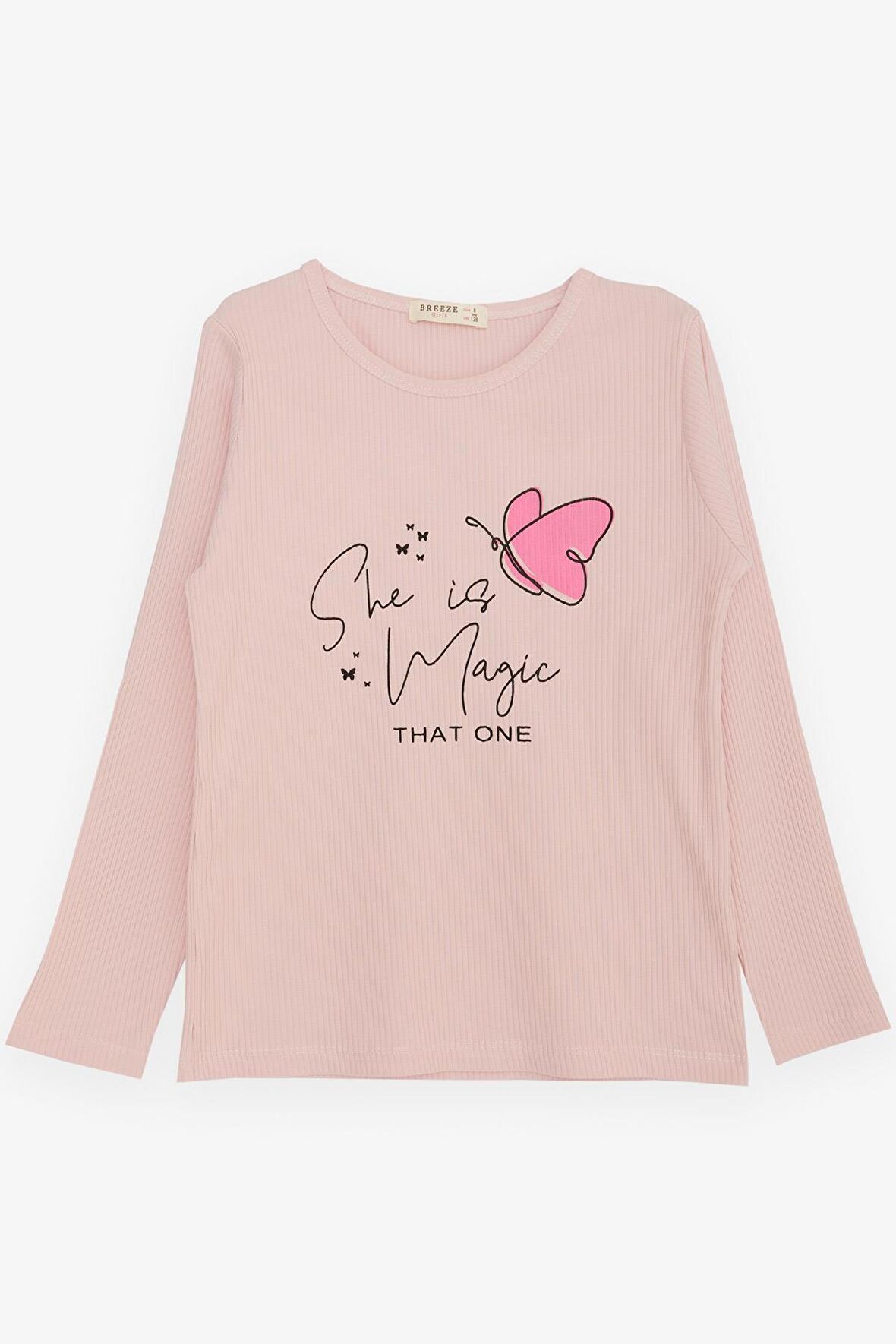 BREEZE Kız Çocuk Uzun Kollu Tişört Kelebek Baskılı 4-8 Yaş, Pembe