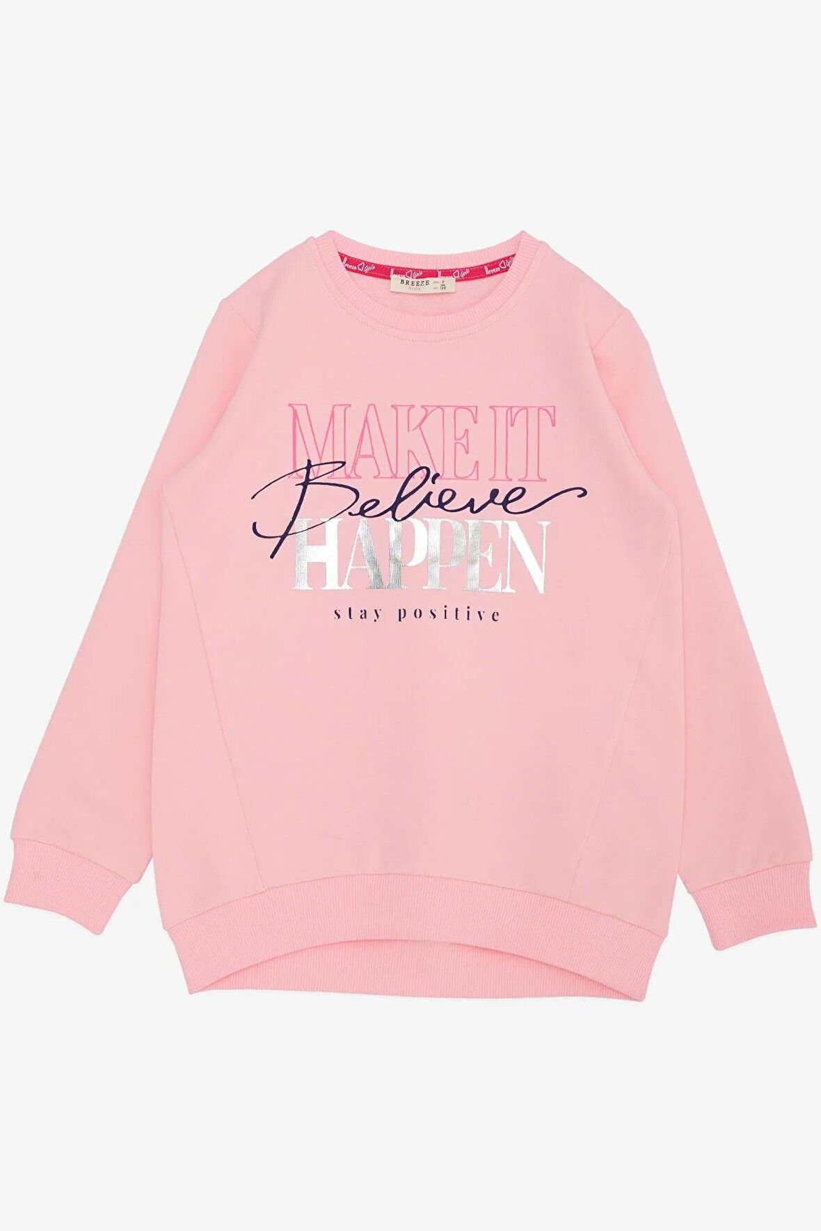 Breeze Kız Çocuk Sweatshirt Yaldızlı Yazı Baskılı 6-12 Yaş, Pembe