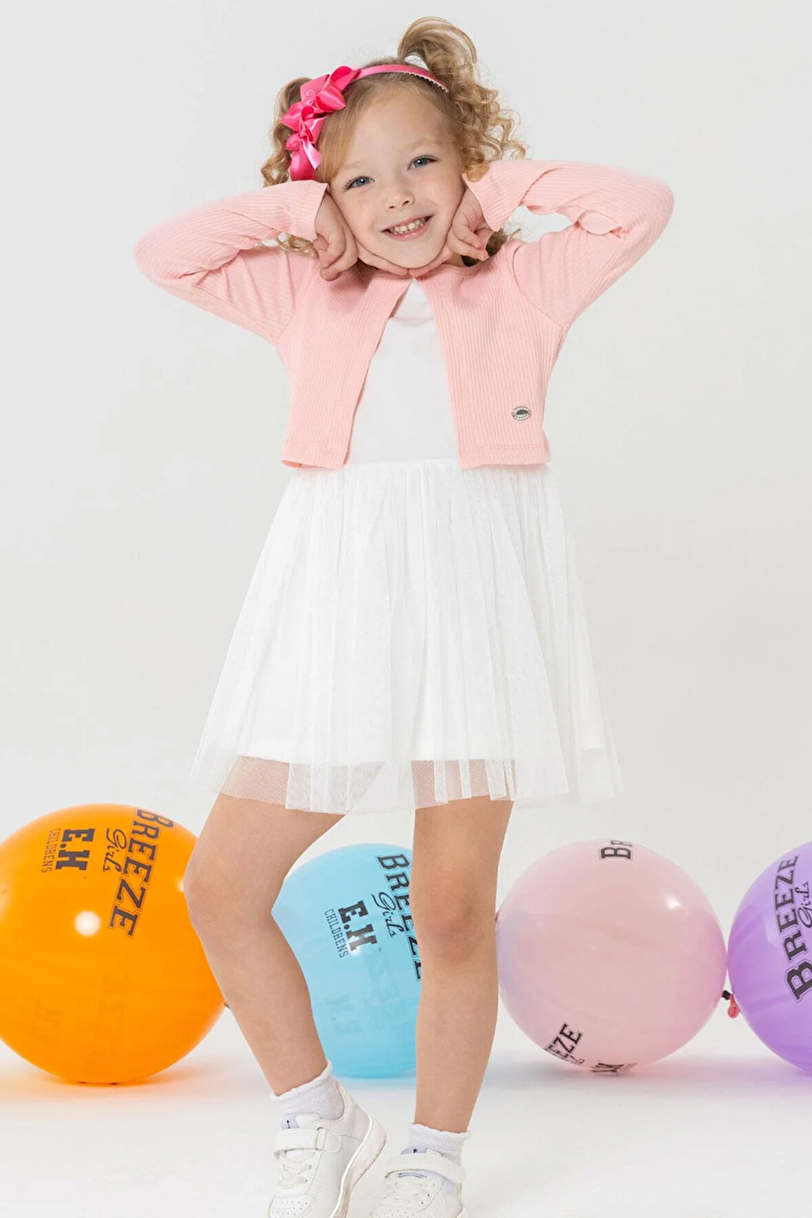 Breeze Kız Çocuk Uzun Kollu Elbise Tüllü 3-8 Yaş, Somon