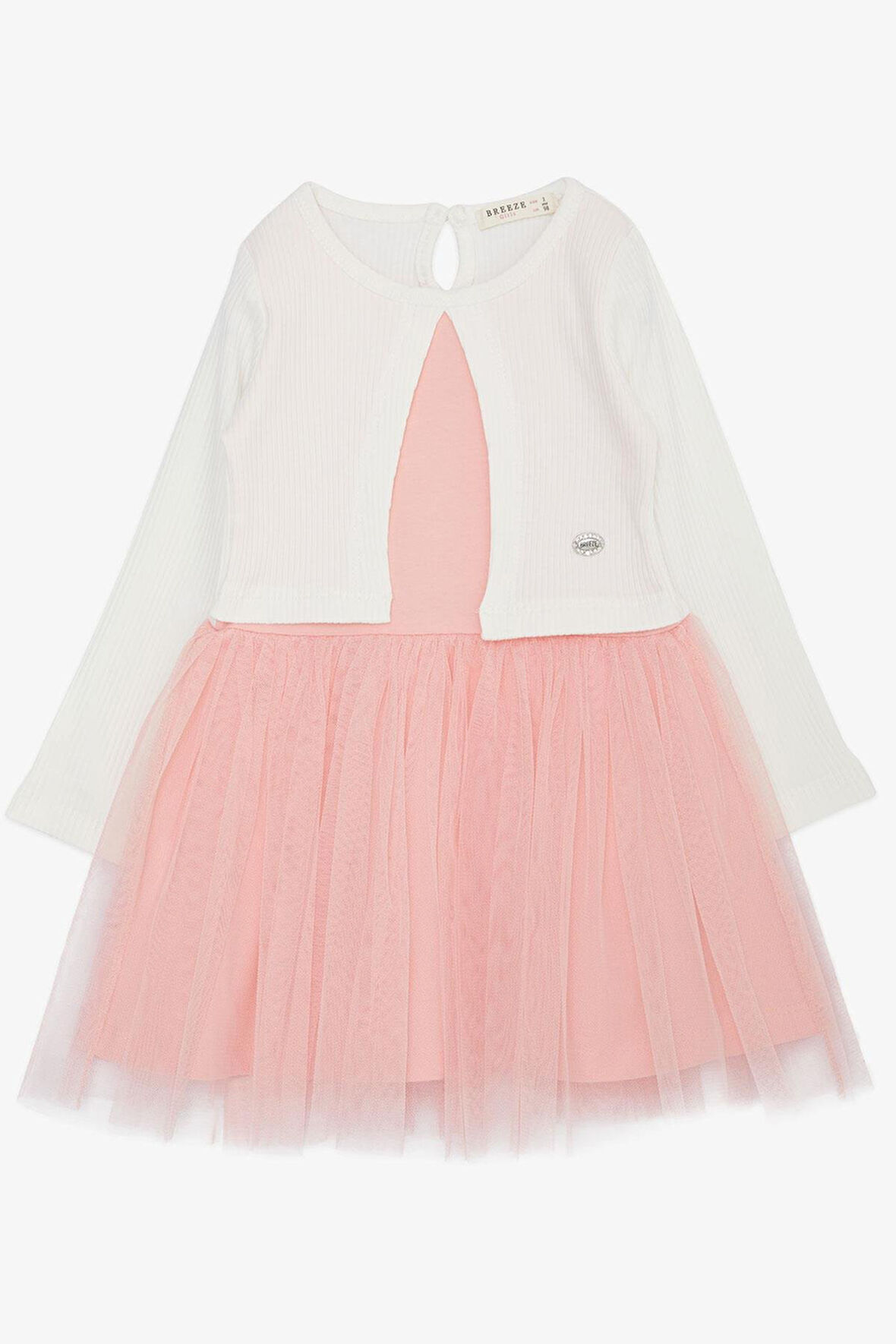 Breeze Kız Çocuk Uzun Kollu Elbise Tüllü 3-8 Yaş, Ekru