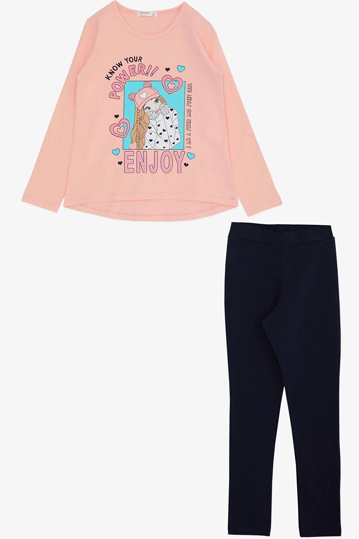 Breeze Kız Çocuk Taytlı Takım Güçlü Tatlı Kız Baskılı 5-10 Yaş, Somon