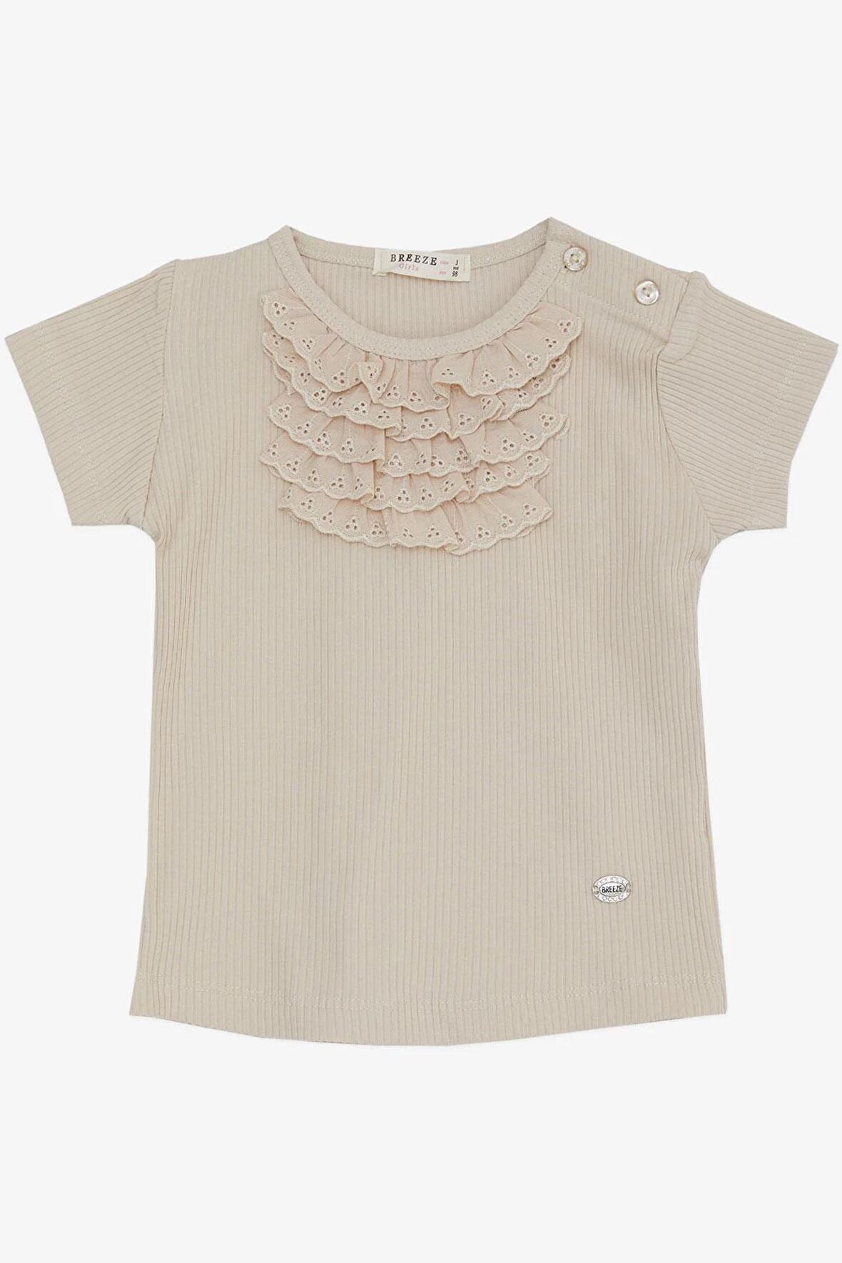 Breeze Kız Bebek Tişört Güpürlü Armalı 9 Ay-3 Yaş, Bej