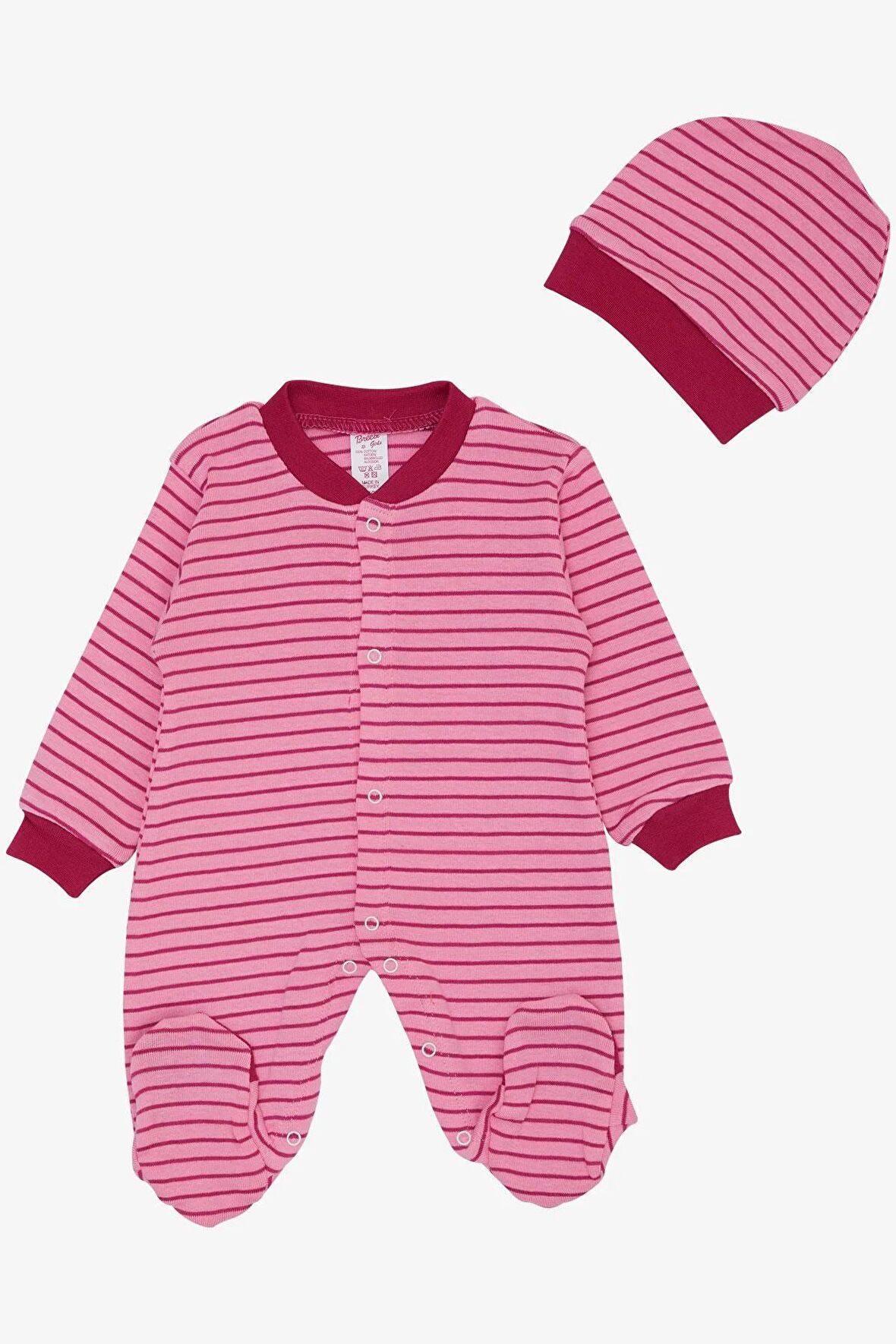 Breeze Kız Bebek Patikli Tulum Çizgili 0-6 Ay, Pembe