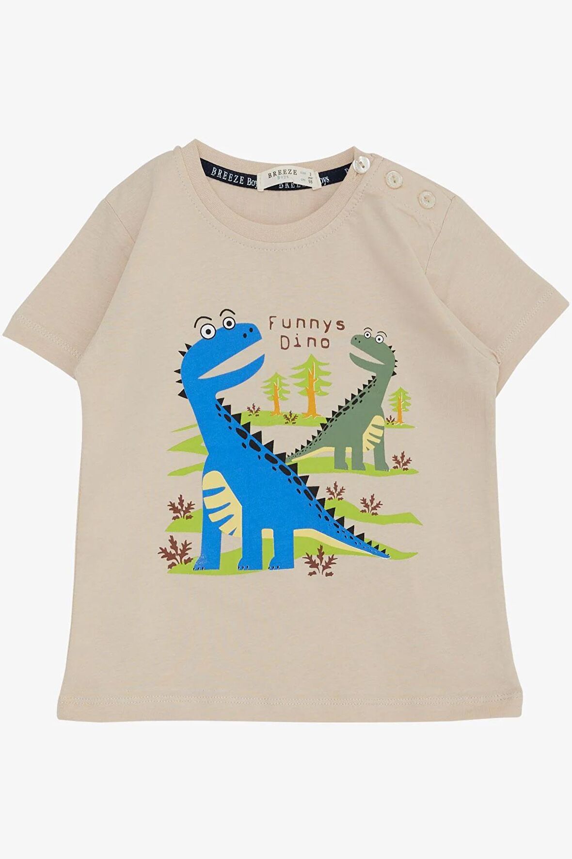 Breeze Erkek Çocuk Tişört Orman Temalı Komik Dinozorlar Baskılı 2-6 Yaş, Bej