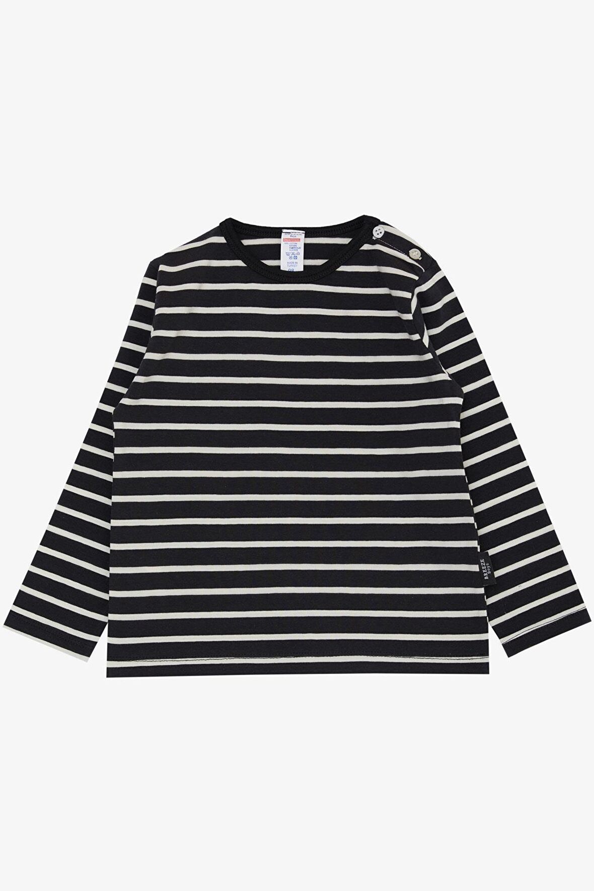 Breeze Erkek Bebek Uzun Kollu Tişört Patlı Çizgili 9 Ay-3 Yaş, Siyah