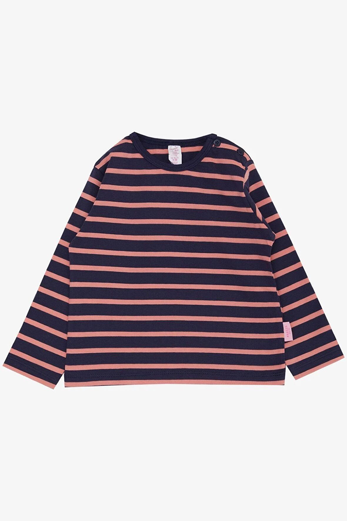 Breeze Kız Bebek Uzun Kollu Tişört Çizgili Patlı 9 Ay-3 Yaş, Lacivert