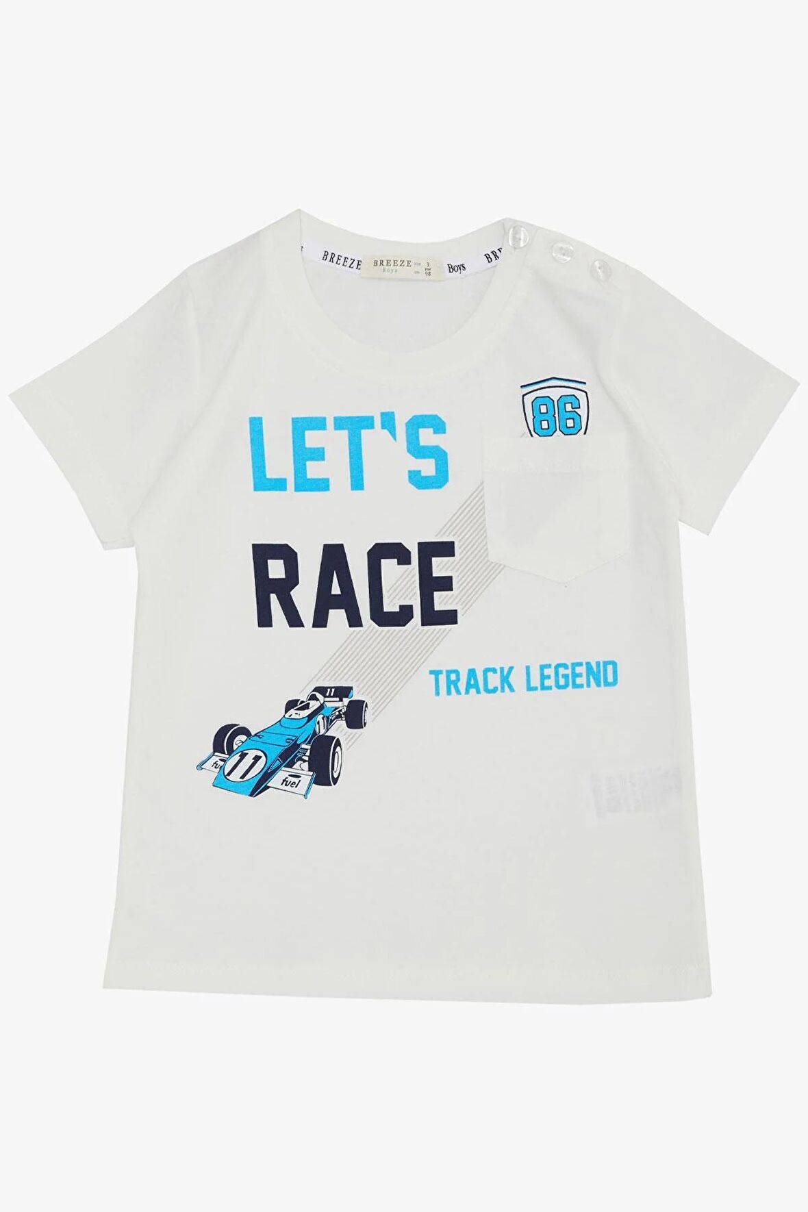 BREEZE Erkek Çocuk Tişört Yarış Temalı Yazı Baskılı Cepli 2-6 Yaş, Ekru
