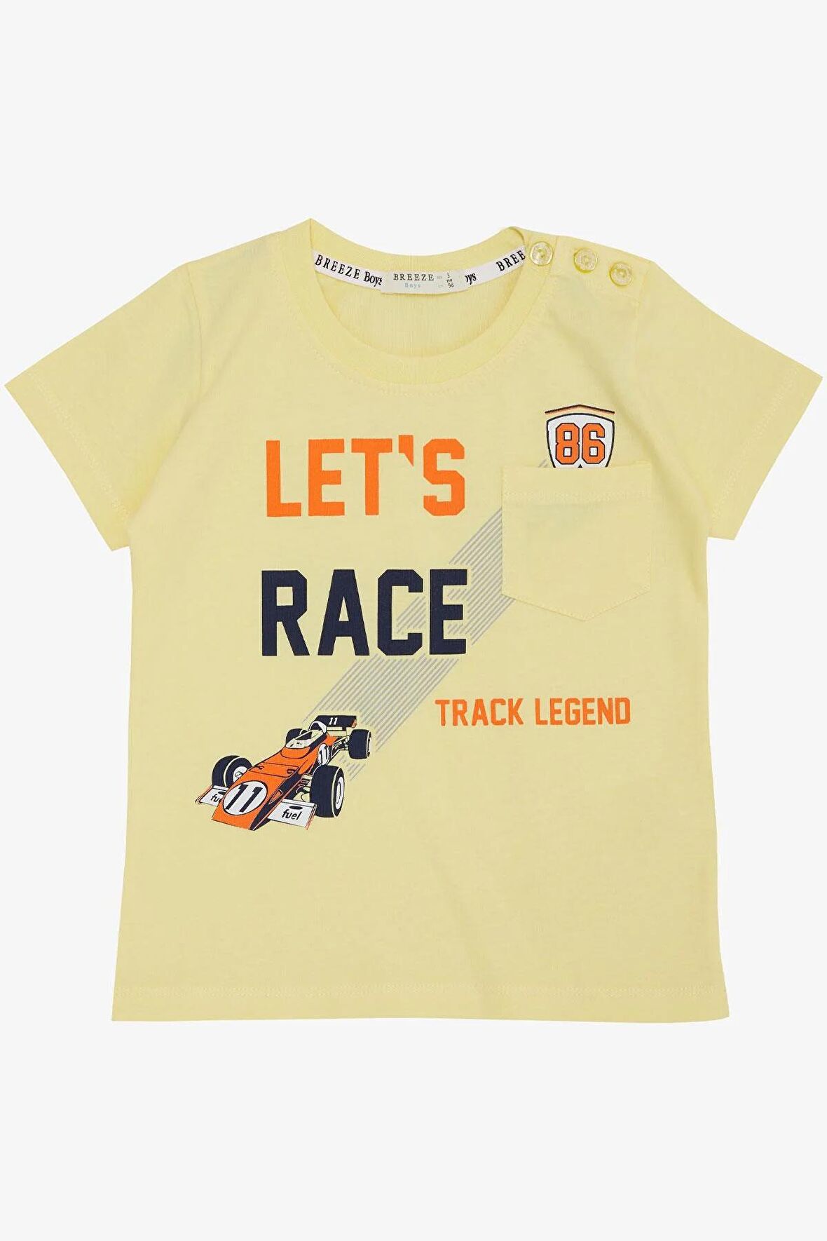 BREEZE Erkek Çocuk Tişört Yarış Temalı Yazı Baskılı Cepli 2-6 Yaş, Sarı