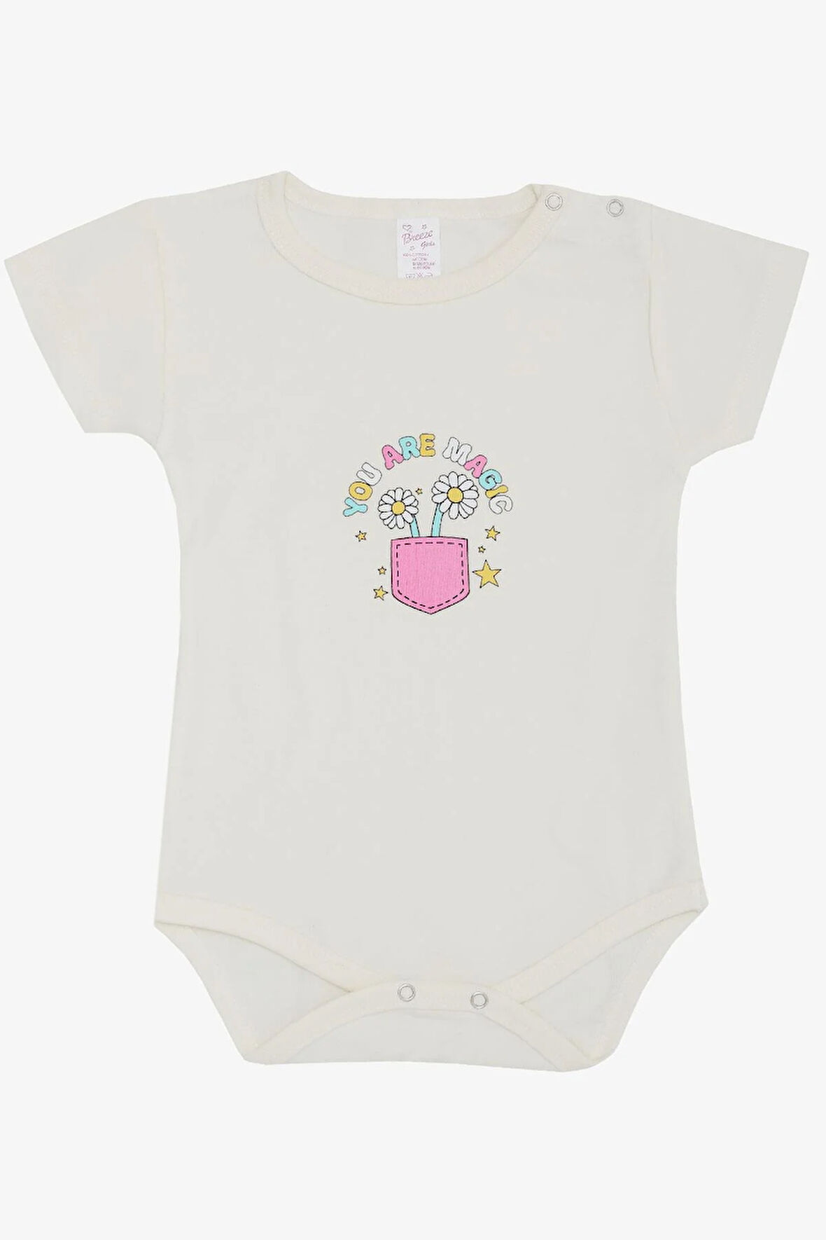 Breeze Kız Bebek Çıtçıtlı Zıbın Body Çiçek Baskılı 9 Ay-3 Yaş, Ekru